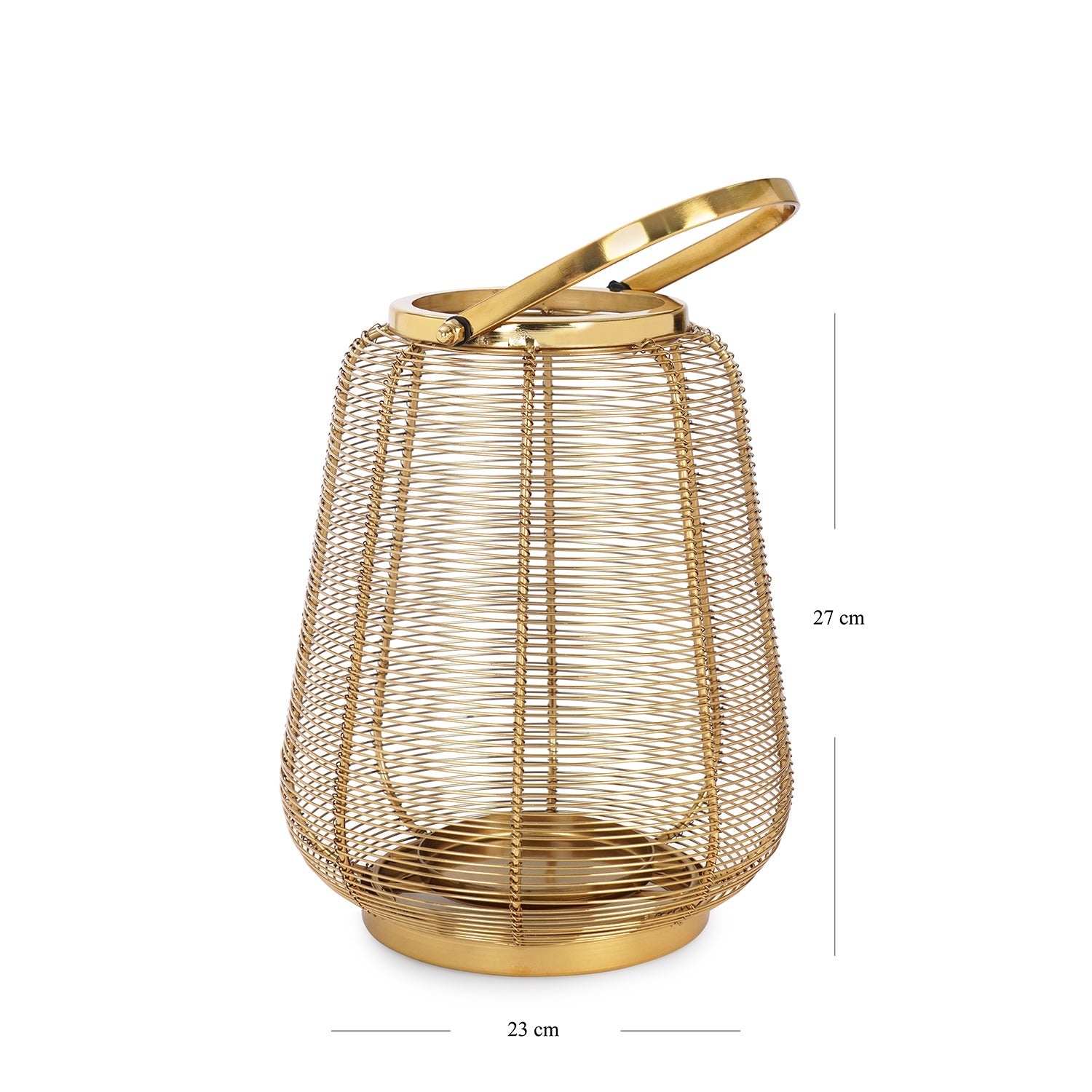 Gold Metal Round Lantern with Glass - Large