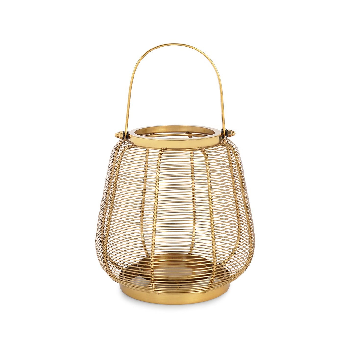 Gold Metal Round Lantern with Glass - Small