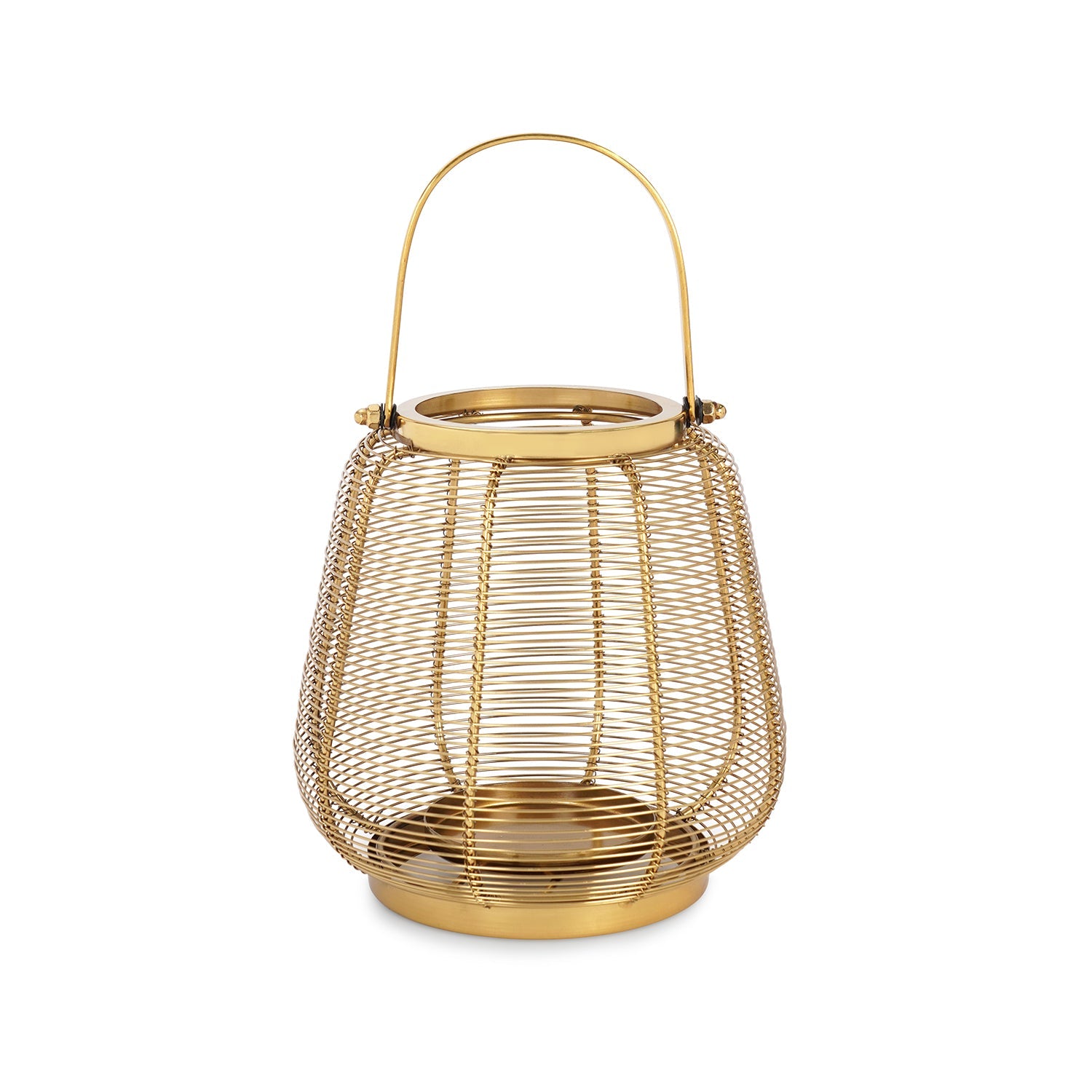Gold Metal Round Lantern with Glass - Small