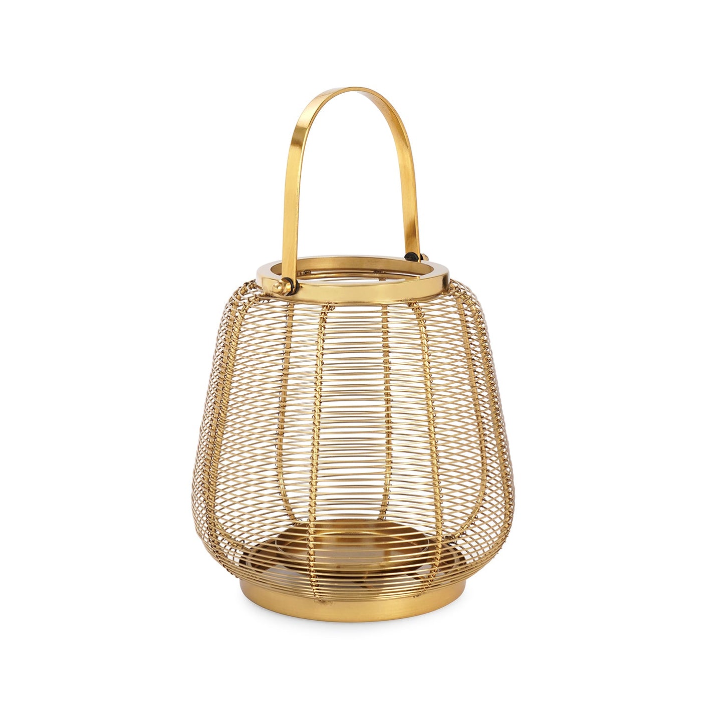 Gold Metal Round Lantern with Glass - Small
