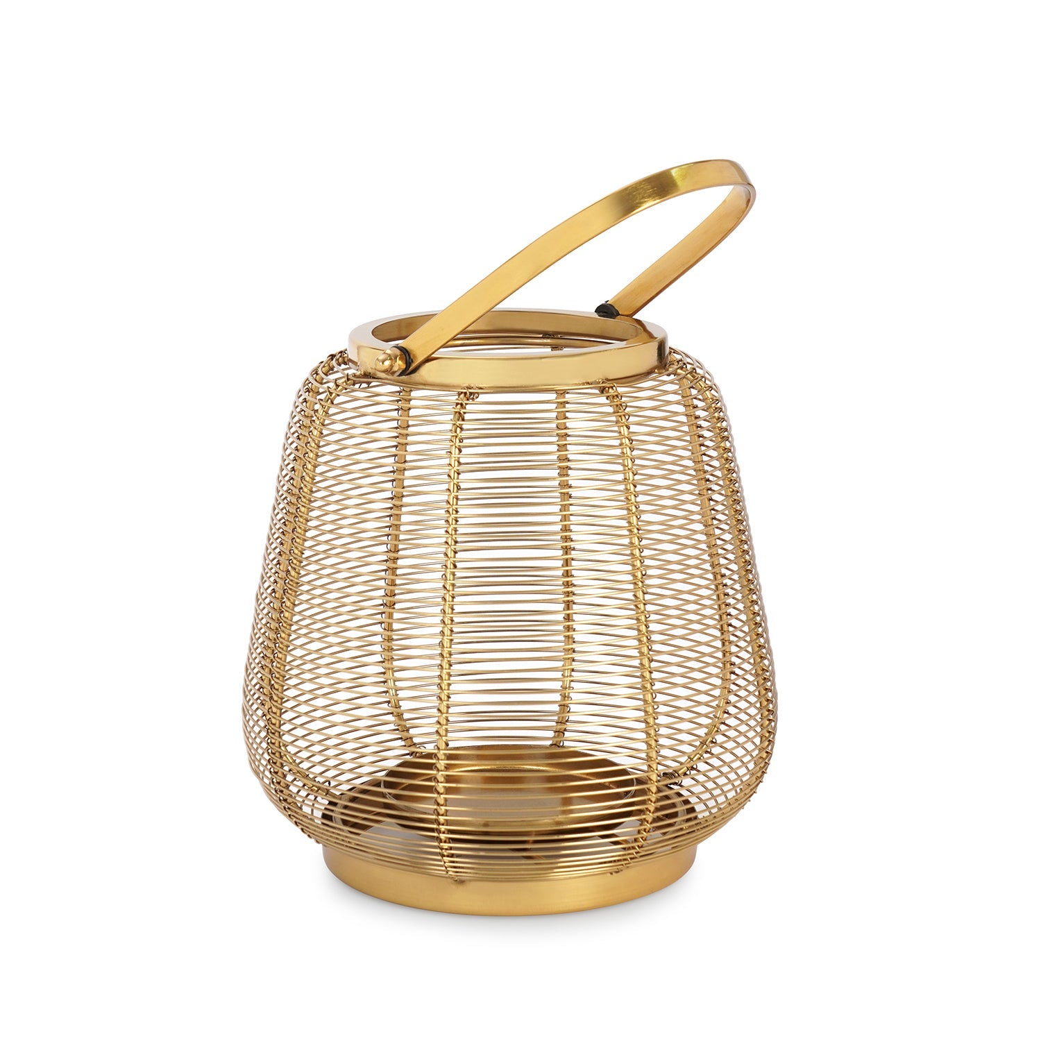 Gold Metal Round Lantern with Glass - Small