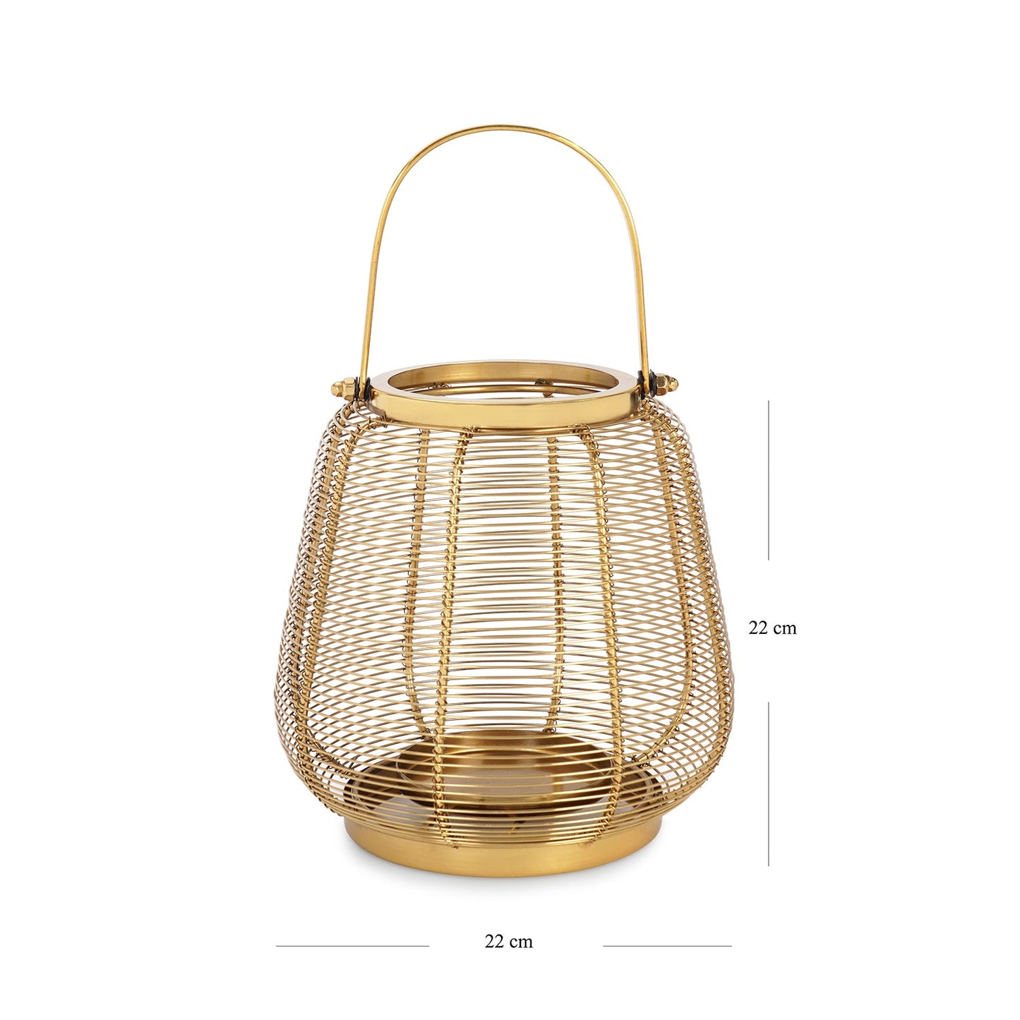 Gold Metal Round Lantern with Glass - Small