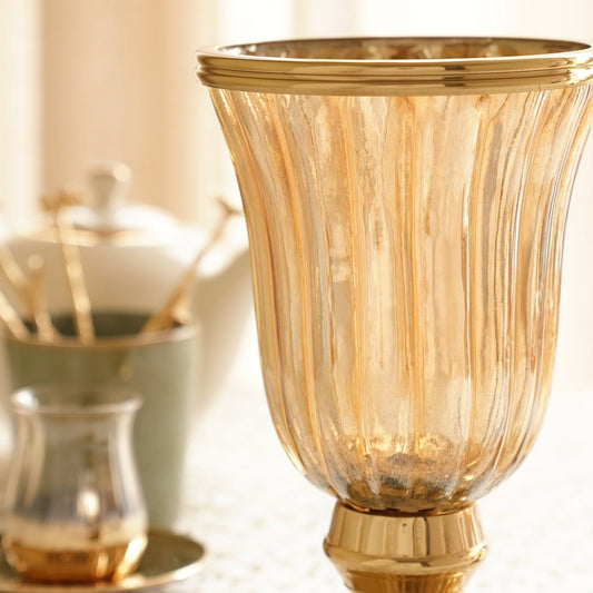 Gold Ribbed Hurricane with Short Stand - Small