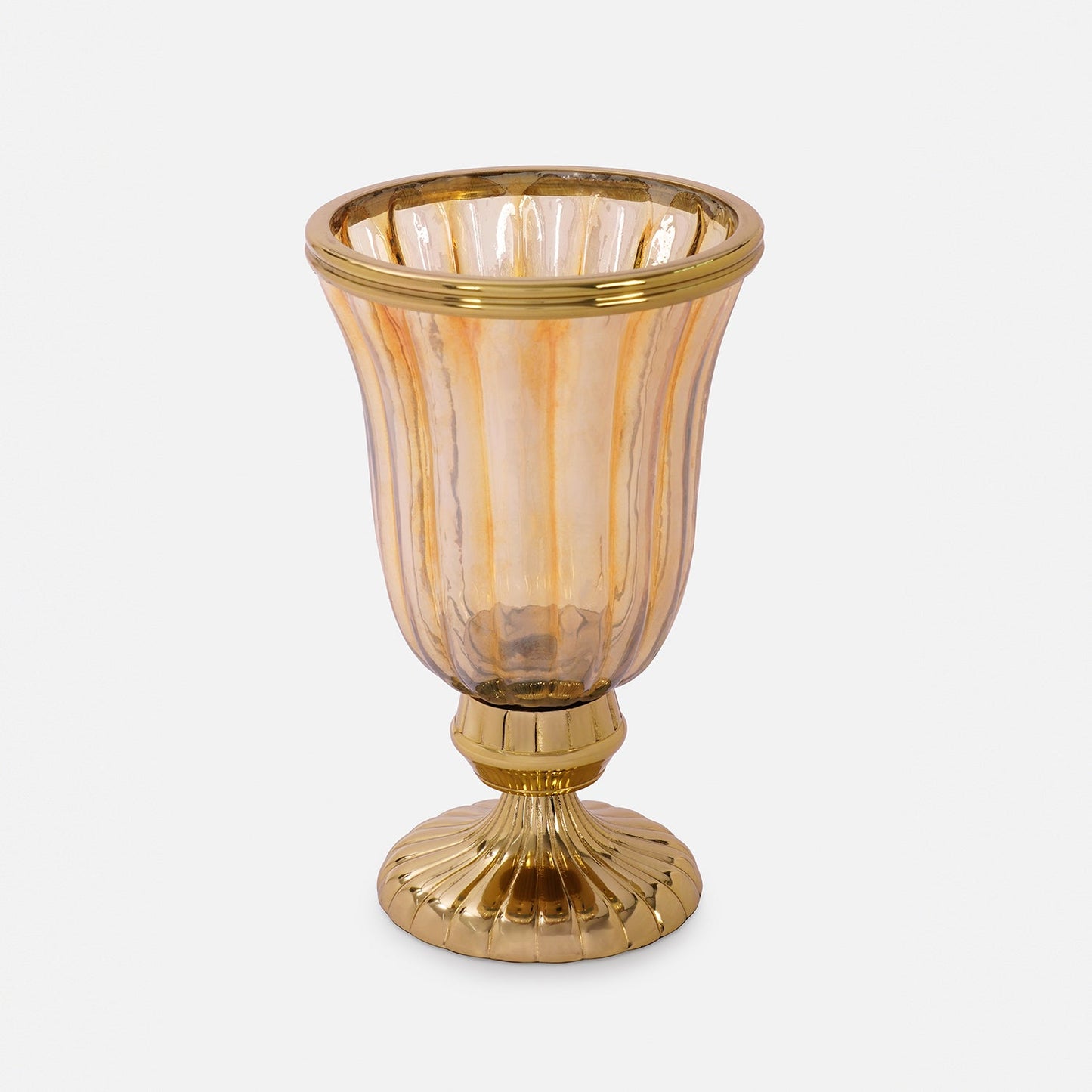 Gold Ribbed Hurricane with Short Stand - Small