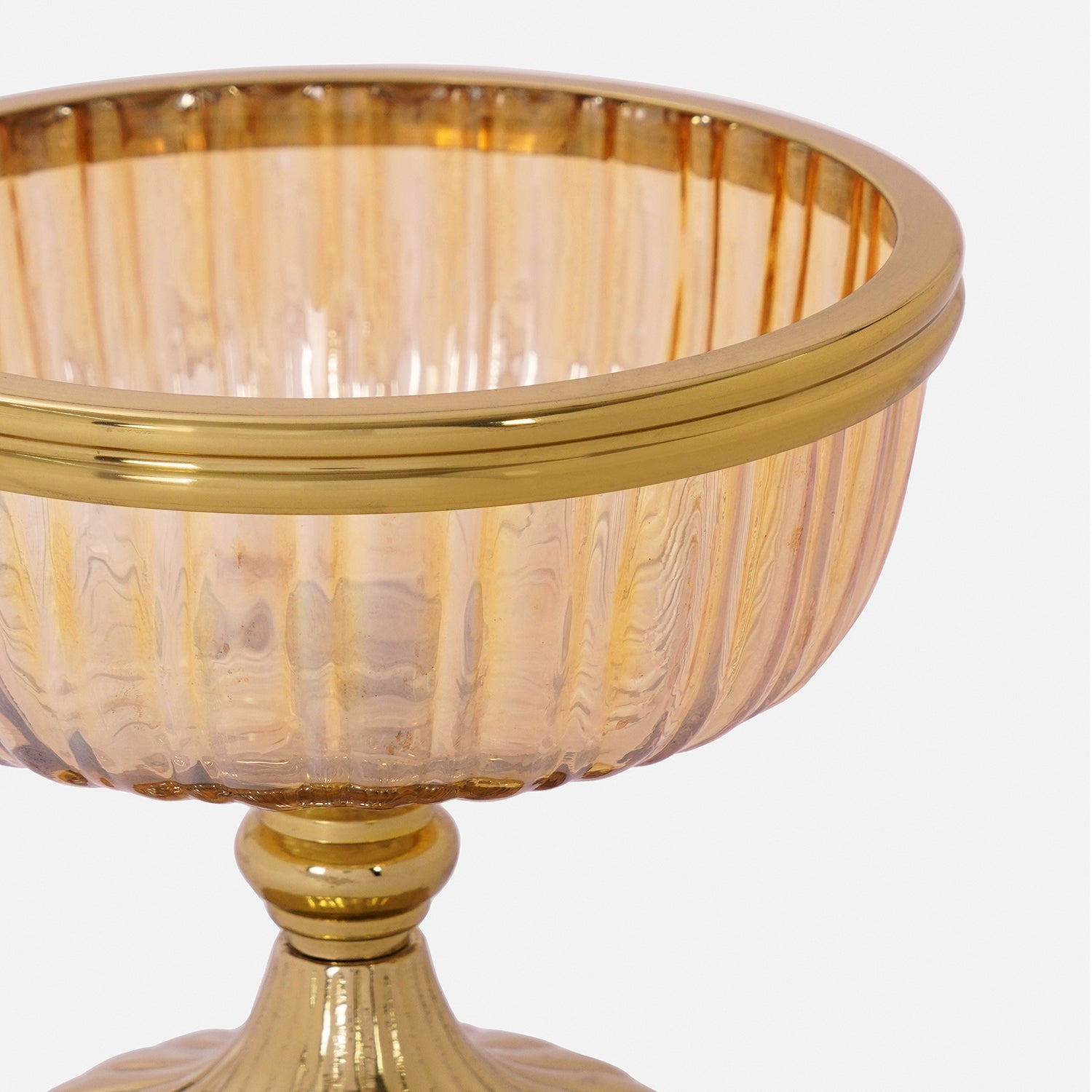 Gold Ribbed Glass Decorative Bowl with Stand - Small
