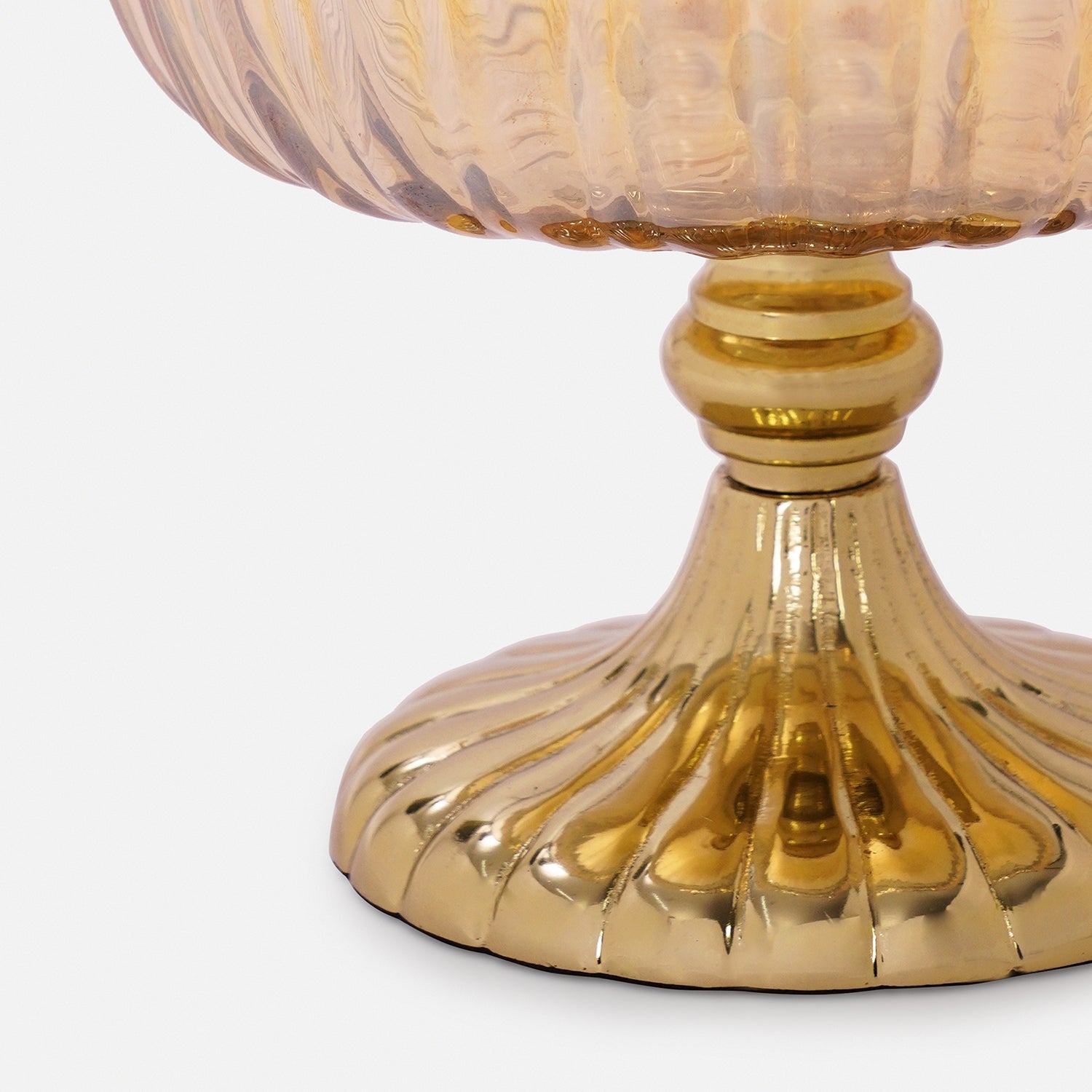 Gold Ribbed Glass Decorative Bowl with Stand - Small