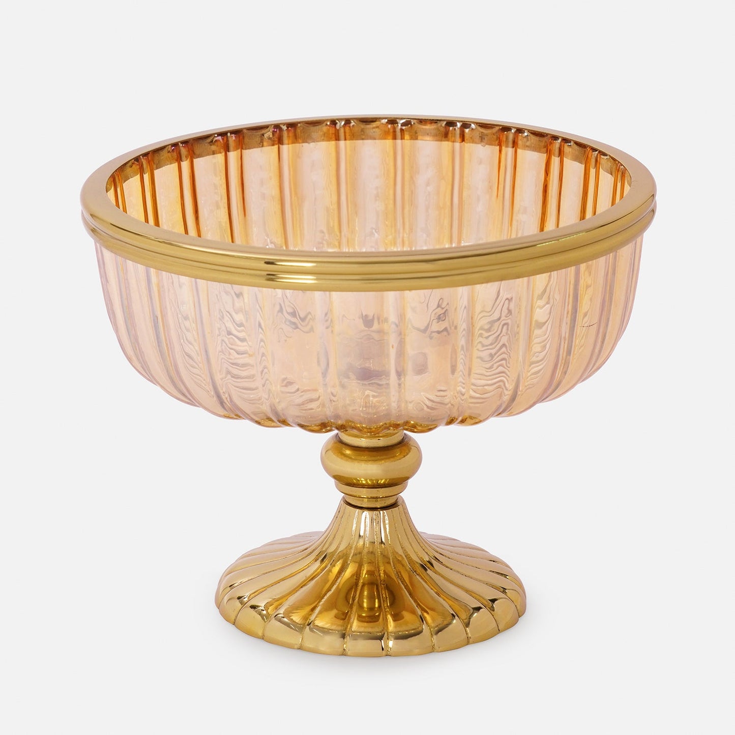 Gold Ribbed Glass Decorative Bowl with Stand