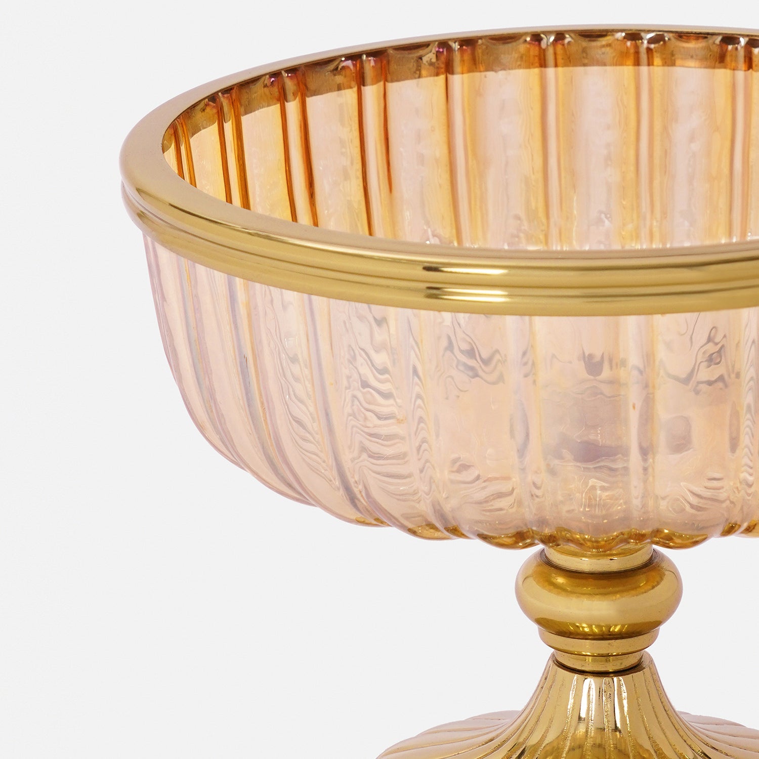Gold Ribbed Glass Decorative Bowl with Stand