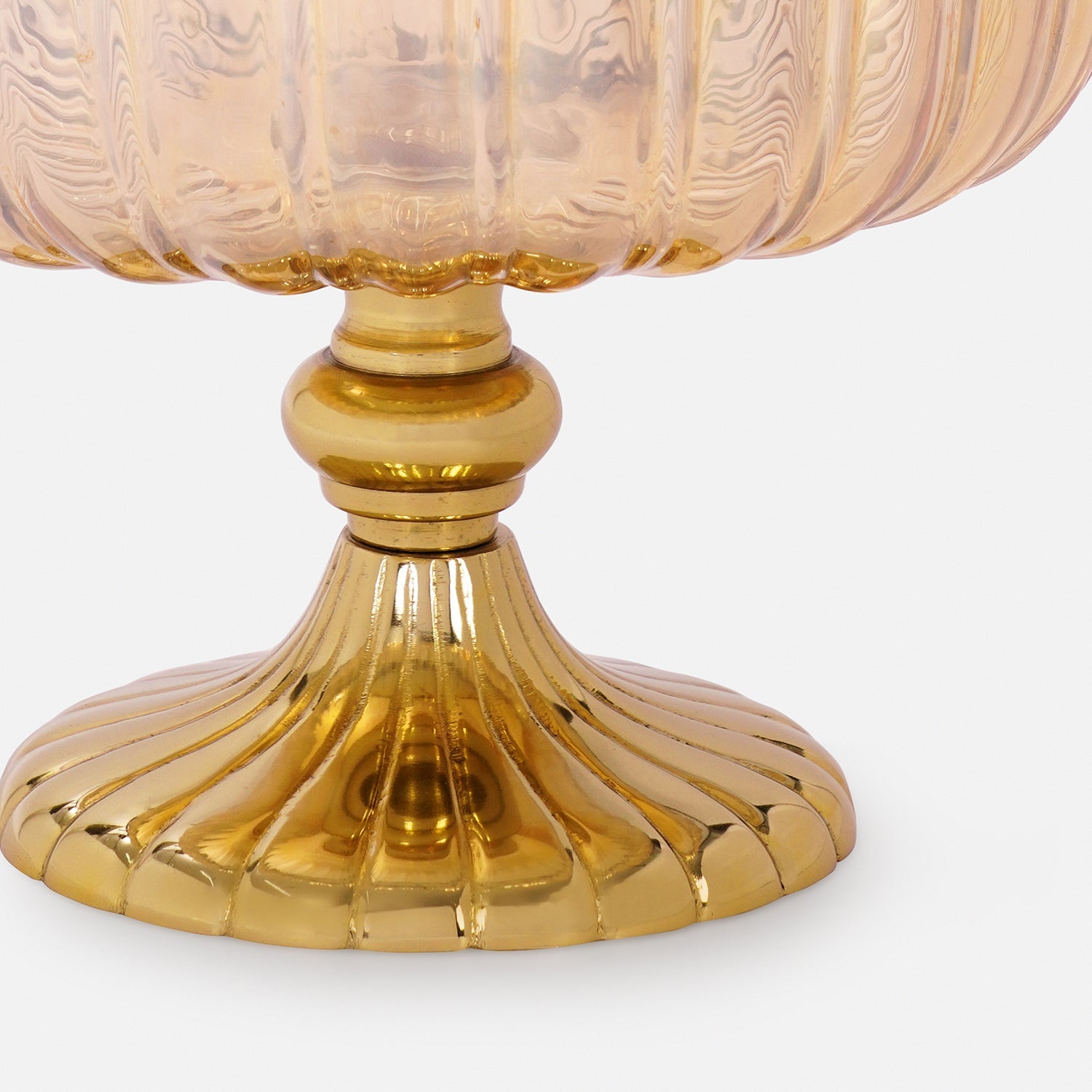 Gold Ribbed Glass Decorative Bowl with Stand