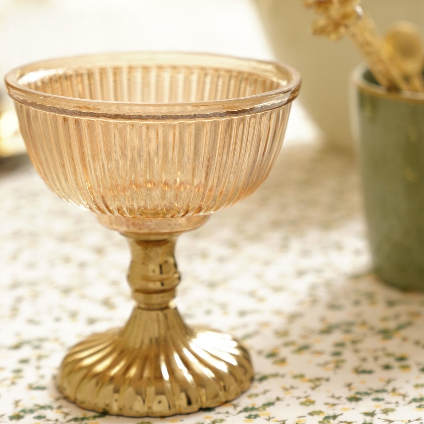Gold Ribbed Decorative Cup with Stand