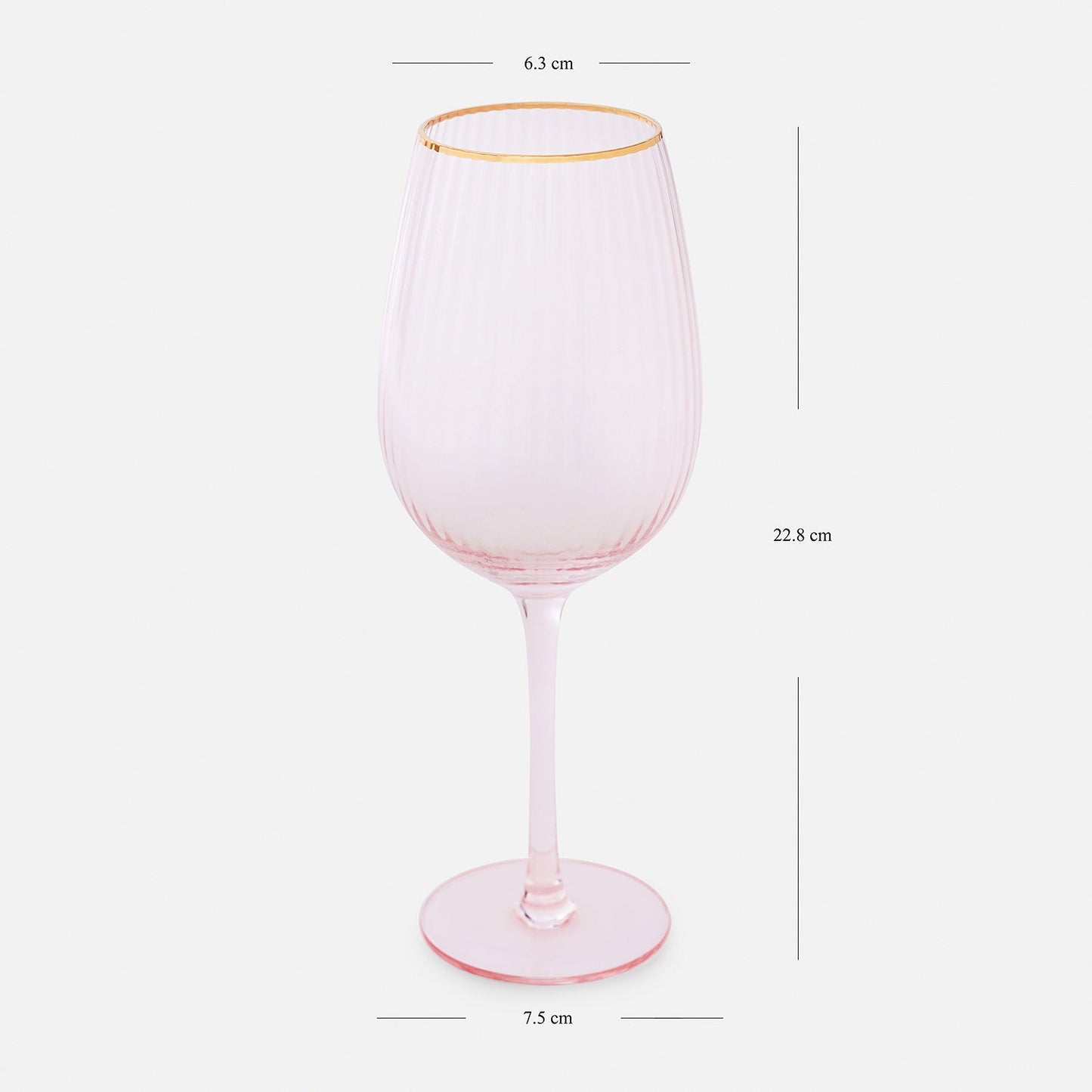 Set of 2 Light Pink Ribbed Textured Wine Glasses
