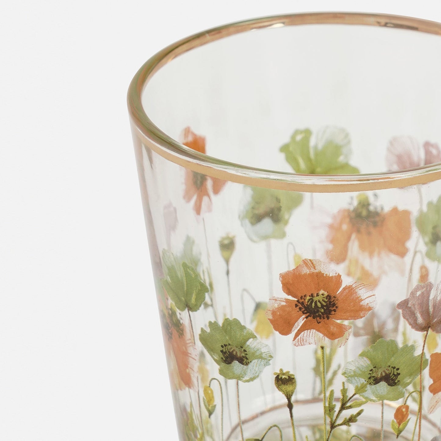 Set of 2 Blue Clear Floral Print Drinking Glasses