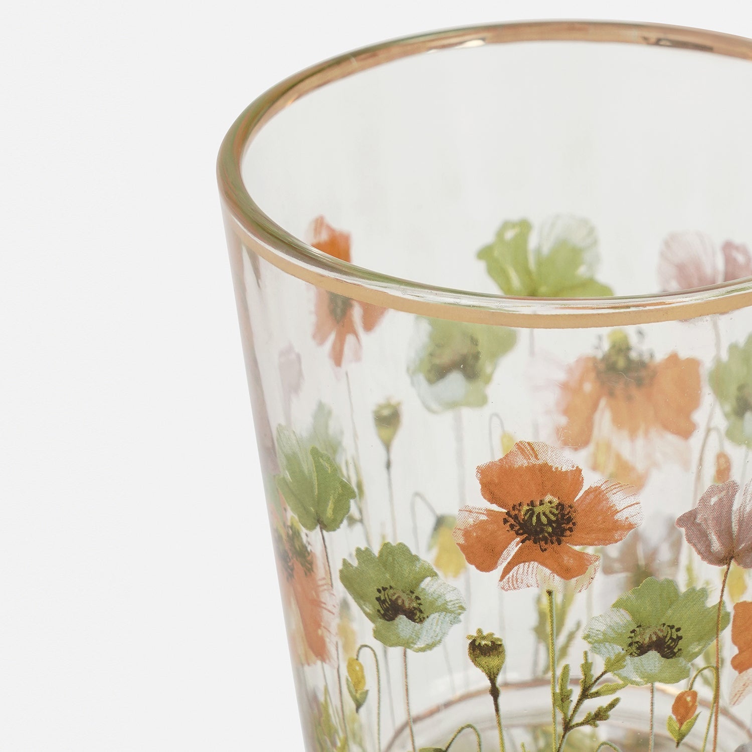 Set of 2 Blue Clear Floral Print Drinking Glasses