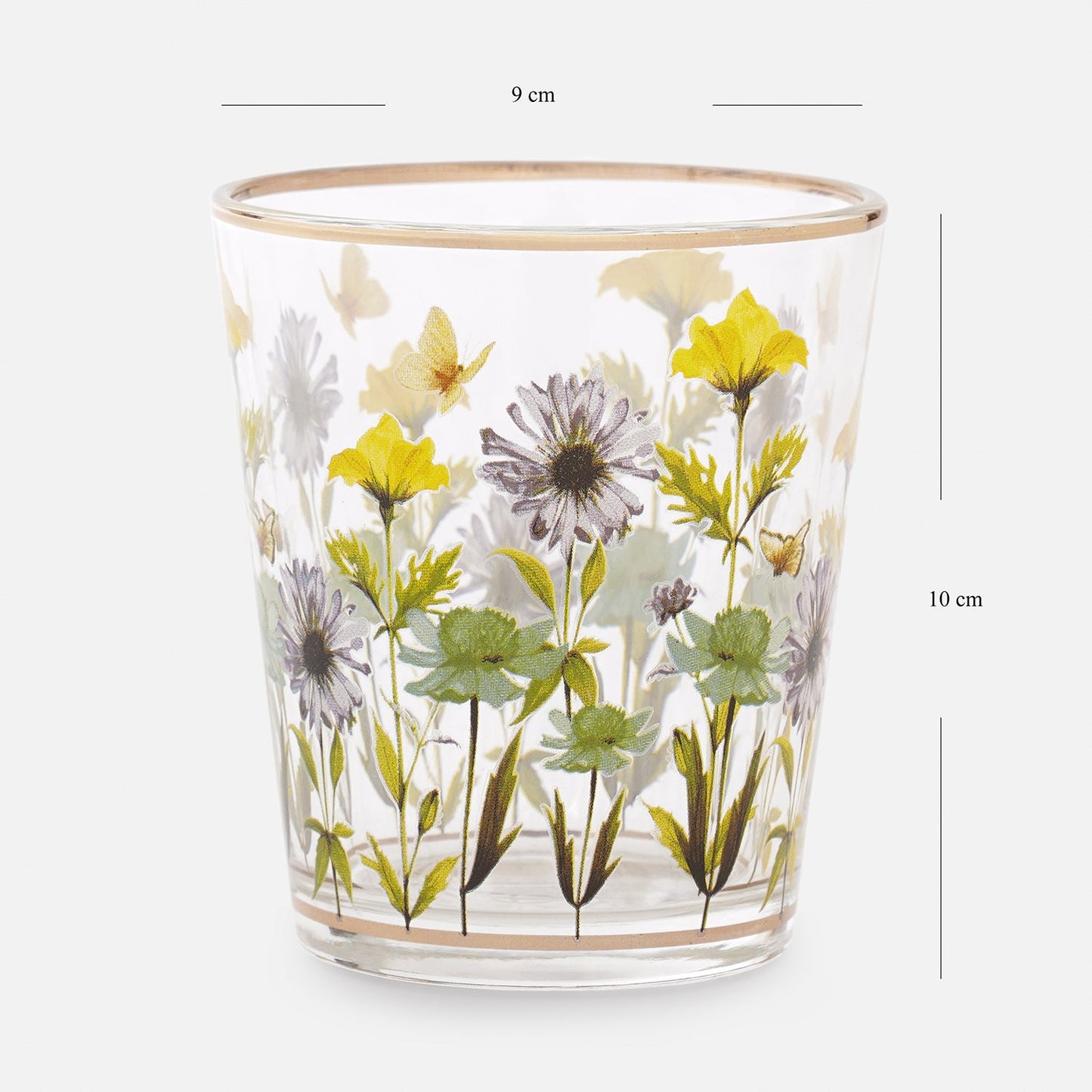 Set of 2 Clear & Yellow Floral Print Drinking Glasses