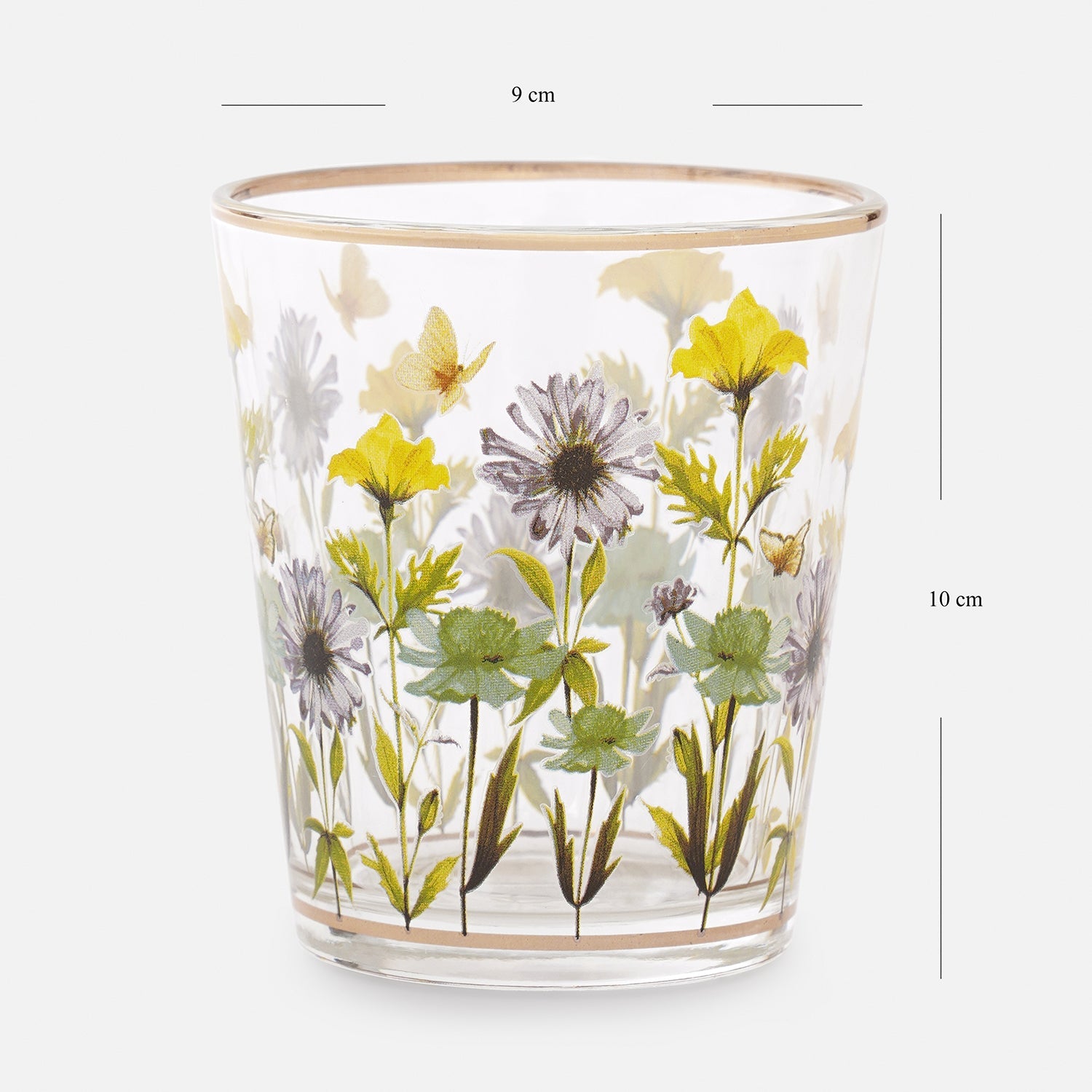 Set of 2 Clear & Yellow Floral Print Drinking Glasses