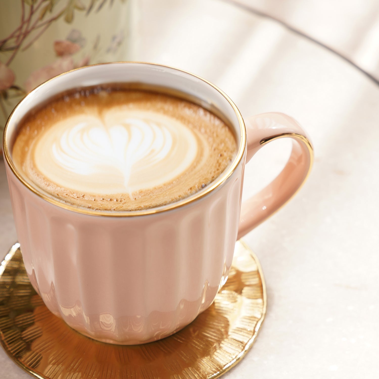 Set of 2 Pink Ceramic Ribbed Coffee Cups