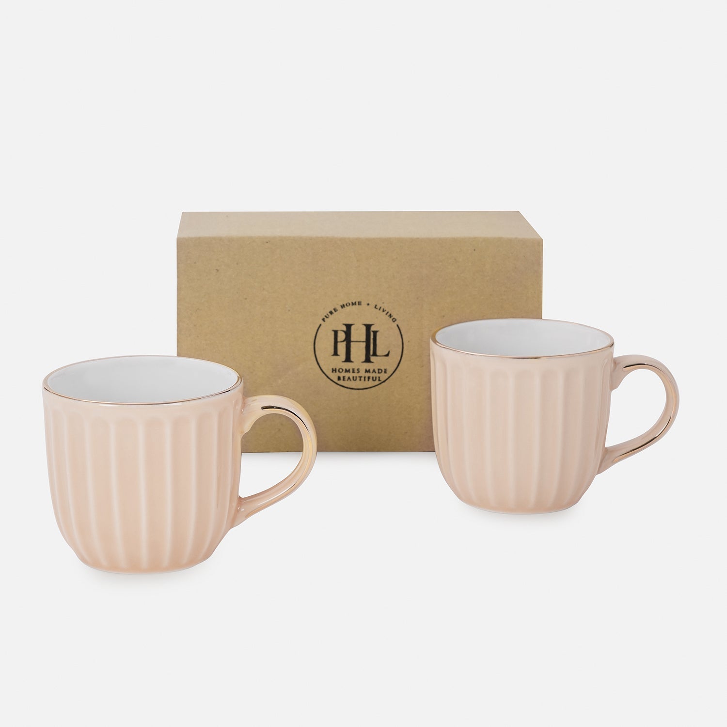 Set of 2 Pink Ceramic Ribbed Coffee Cups