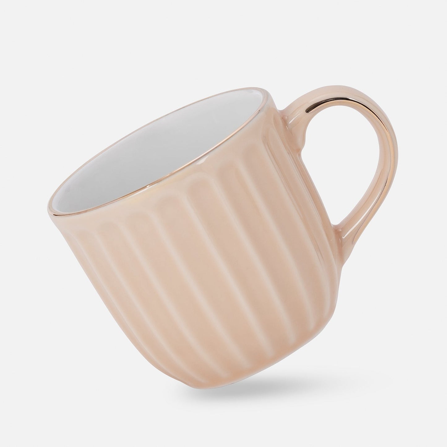 Set of 2 Pink Ceramic Ribbed Coffee Cups