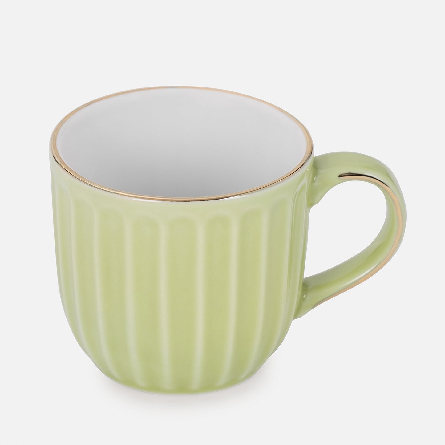 Set of 2 Green Ceramic Ribbed Coffee Cups