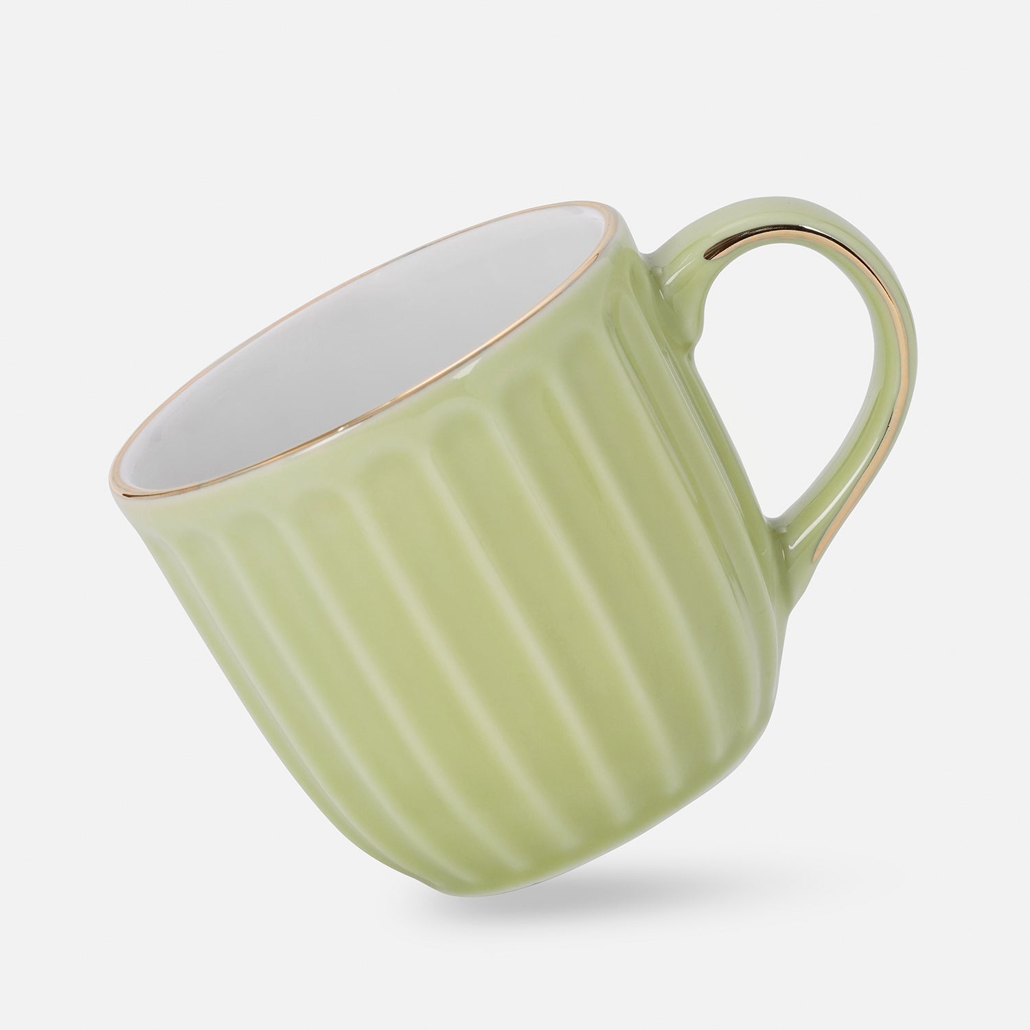 Set of 2 Green Ceramic Ribbed Coffee Cups