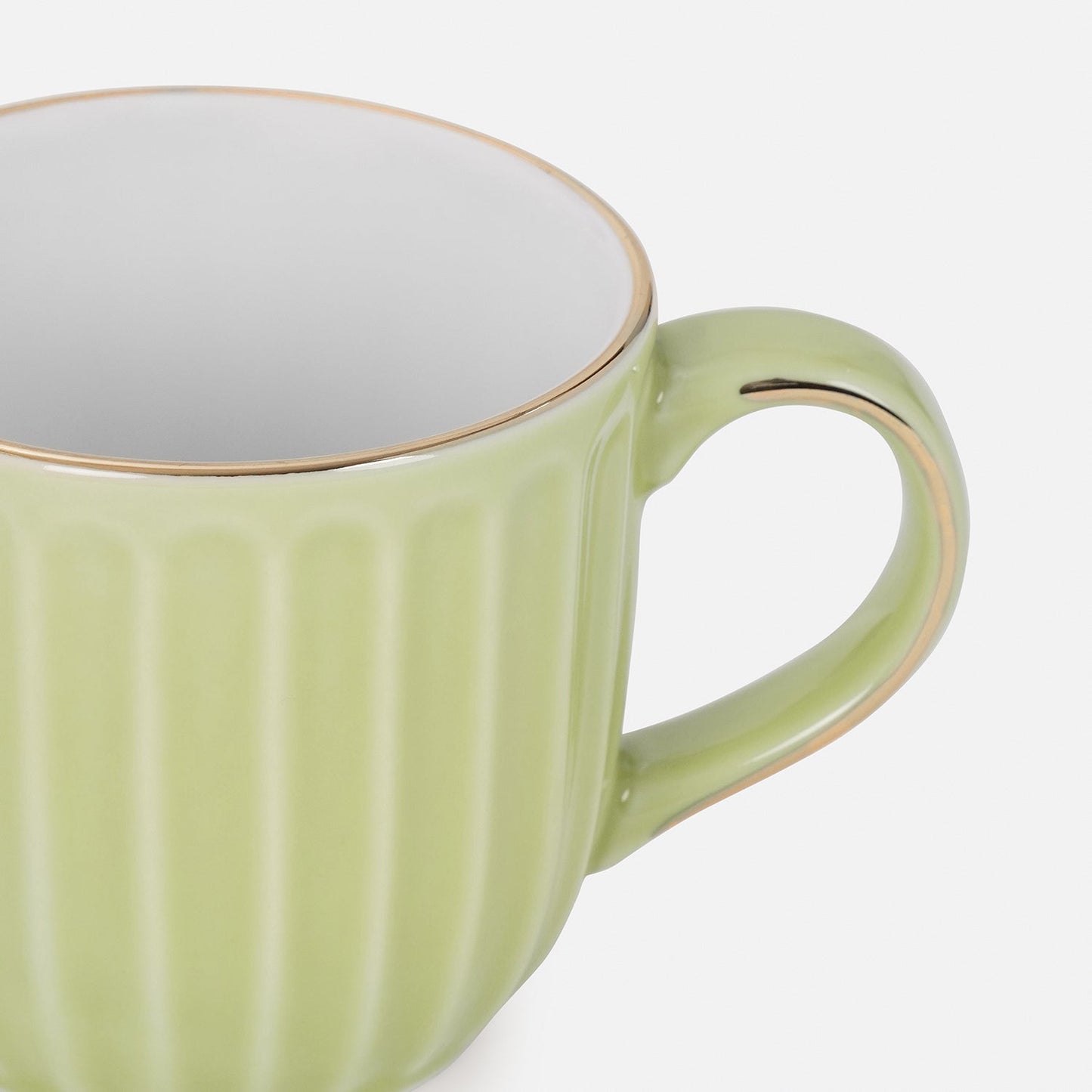 Set of 2 Green Ceramic Ribbed Coffee Cups