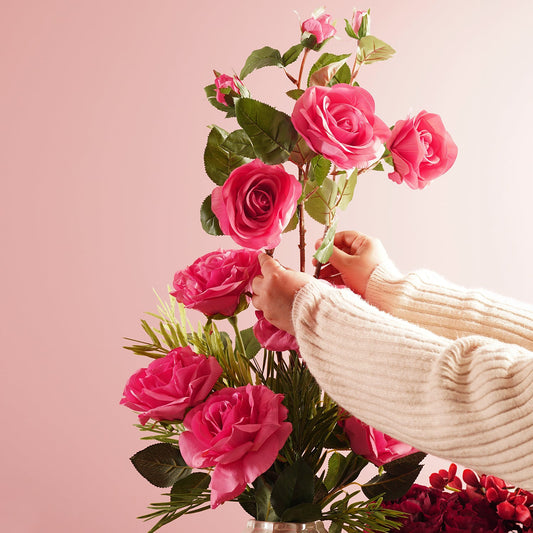 Pink Rose Faux Flower Single Stem