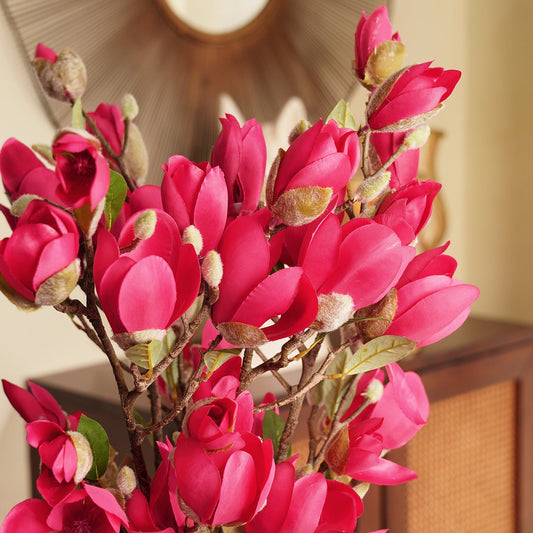 Dark Pink Artificial Magnolia Flower Stem - Single
