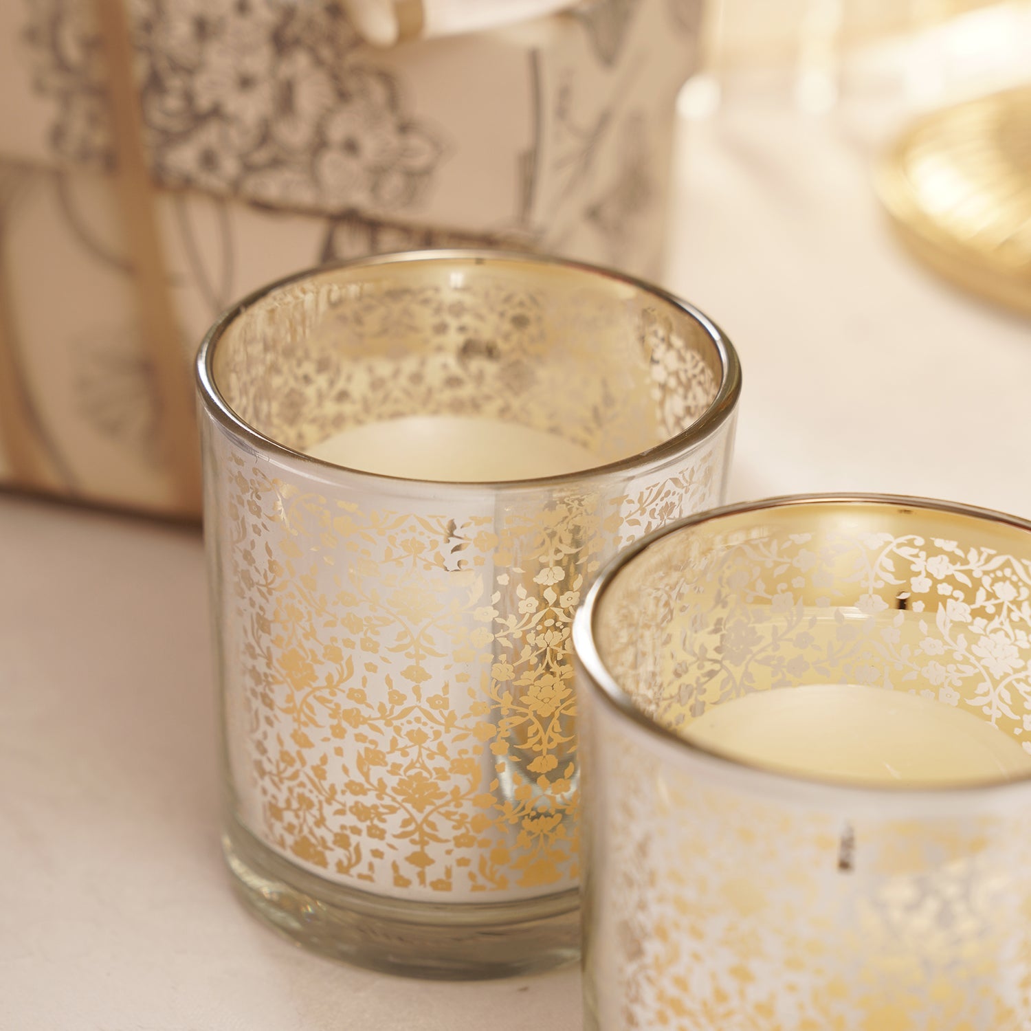 Set of 2 Pearl Patterned Pearl Finish Votives - Small