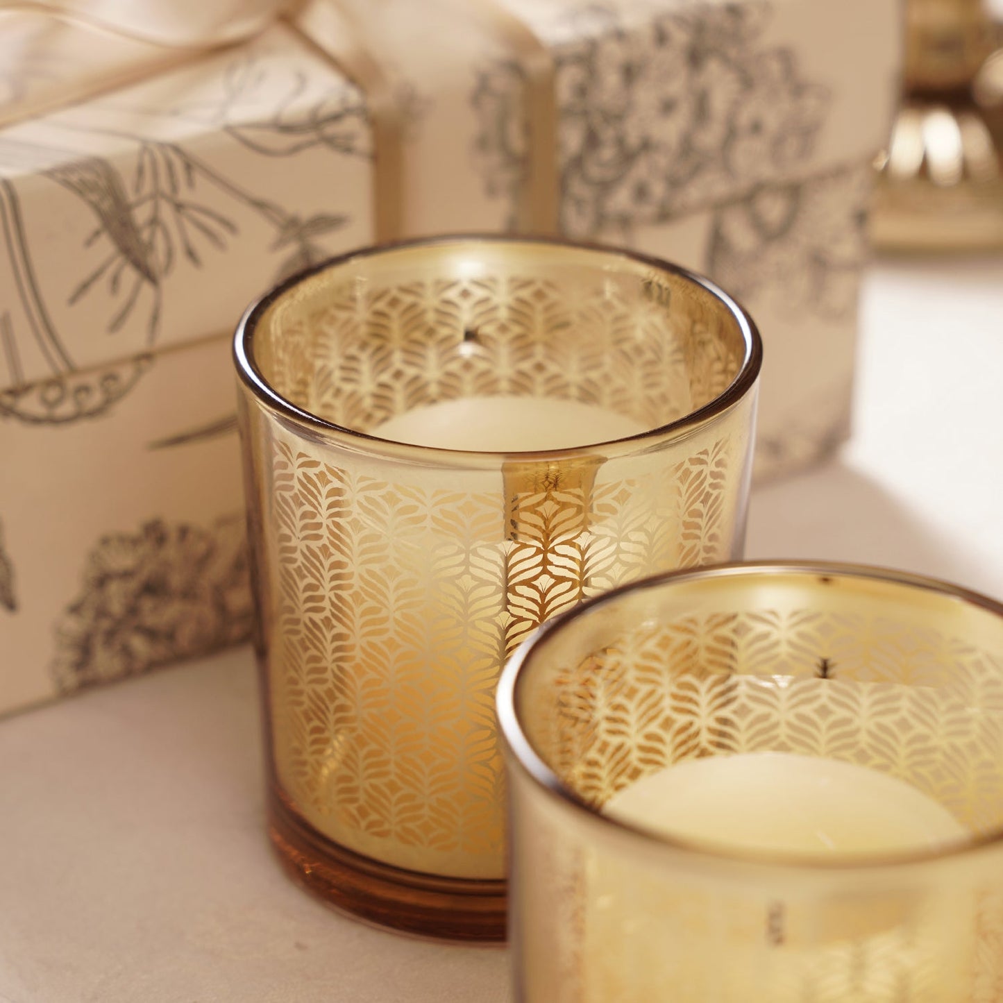 Set of 2 Gold Patterned Votives - Small
