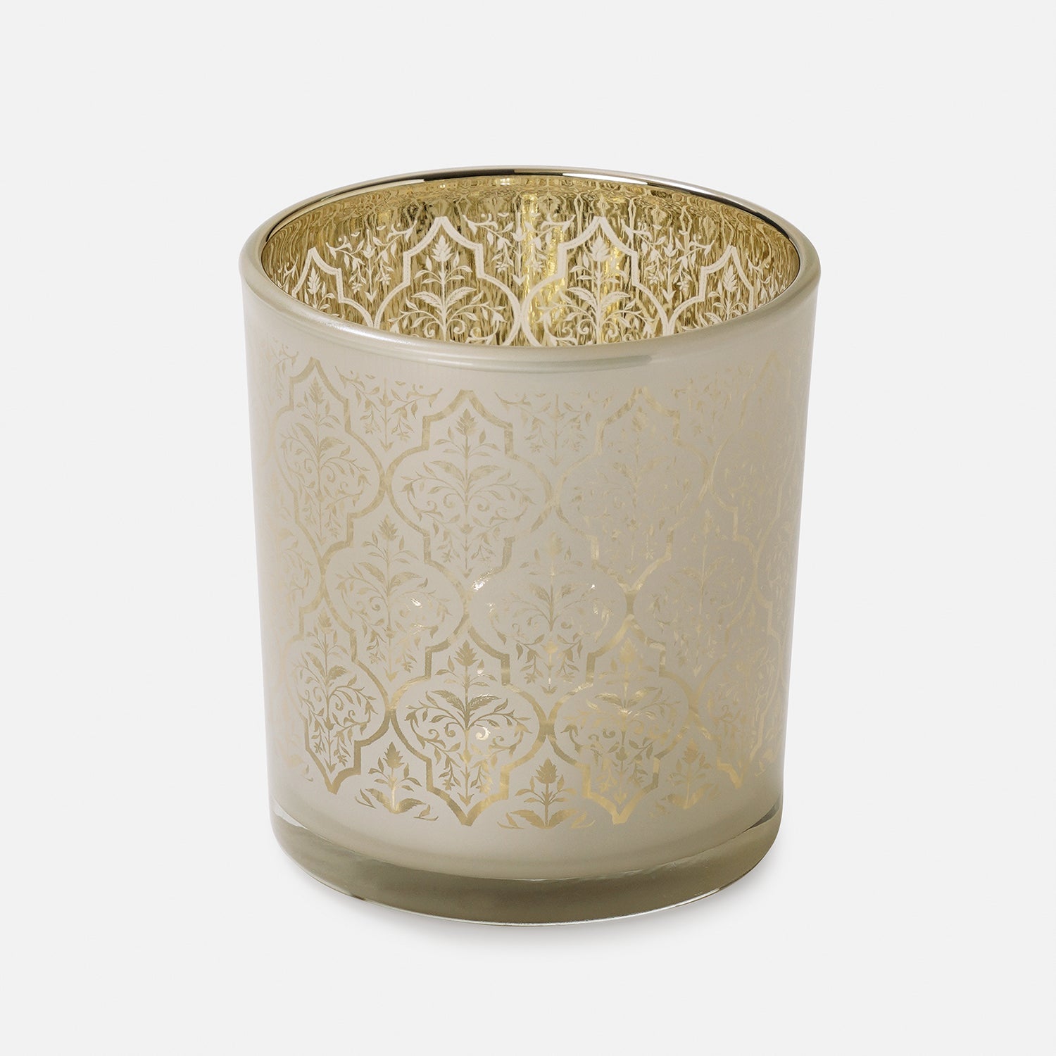 Set of 2 Pearl and Gold Patterned Glass Votives - Small