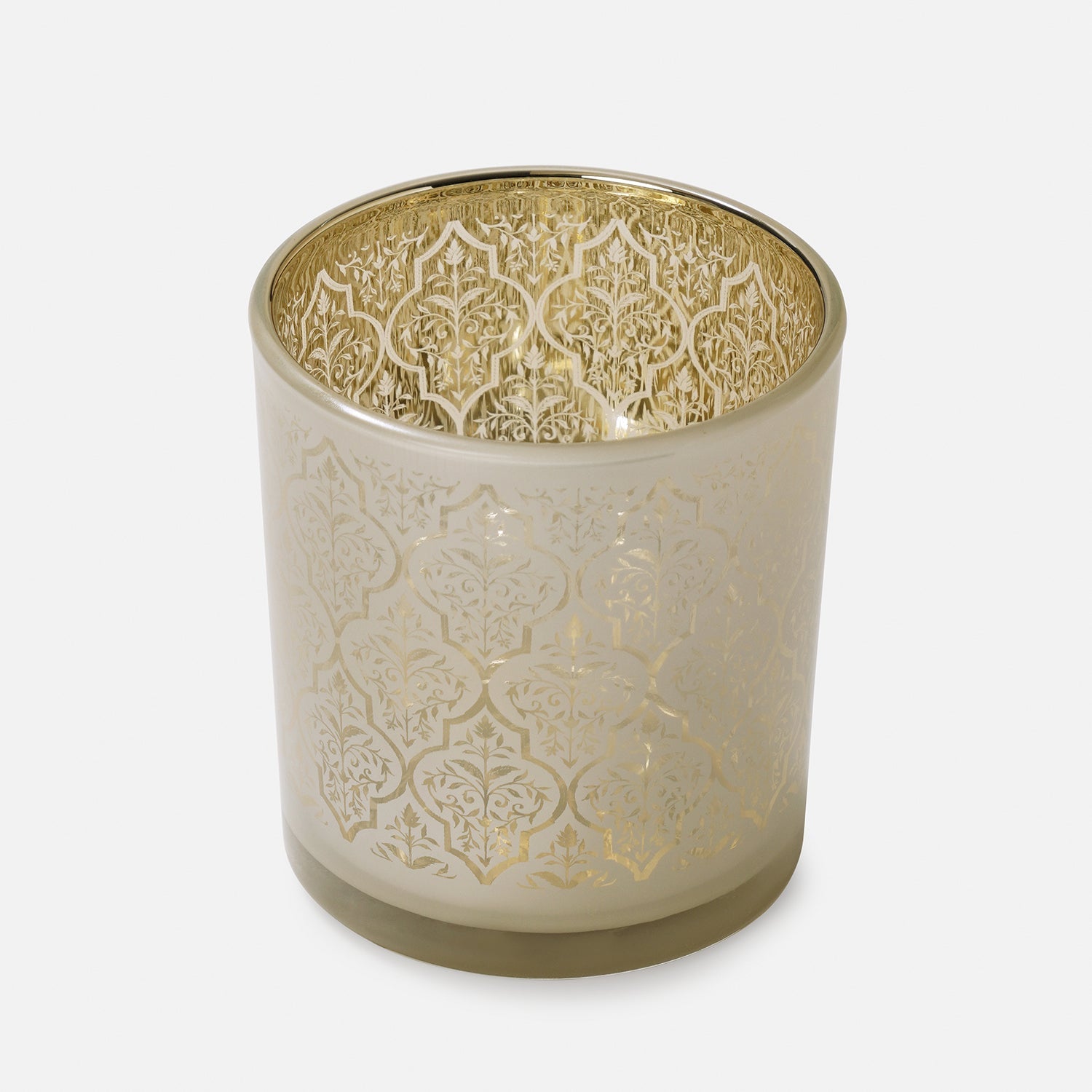 Set of 2 Pearl and Gold Patterned Glass Votives - Small