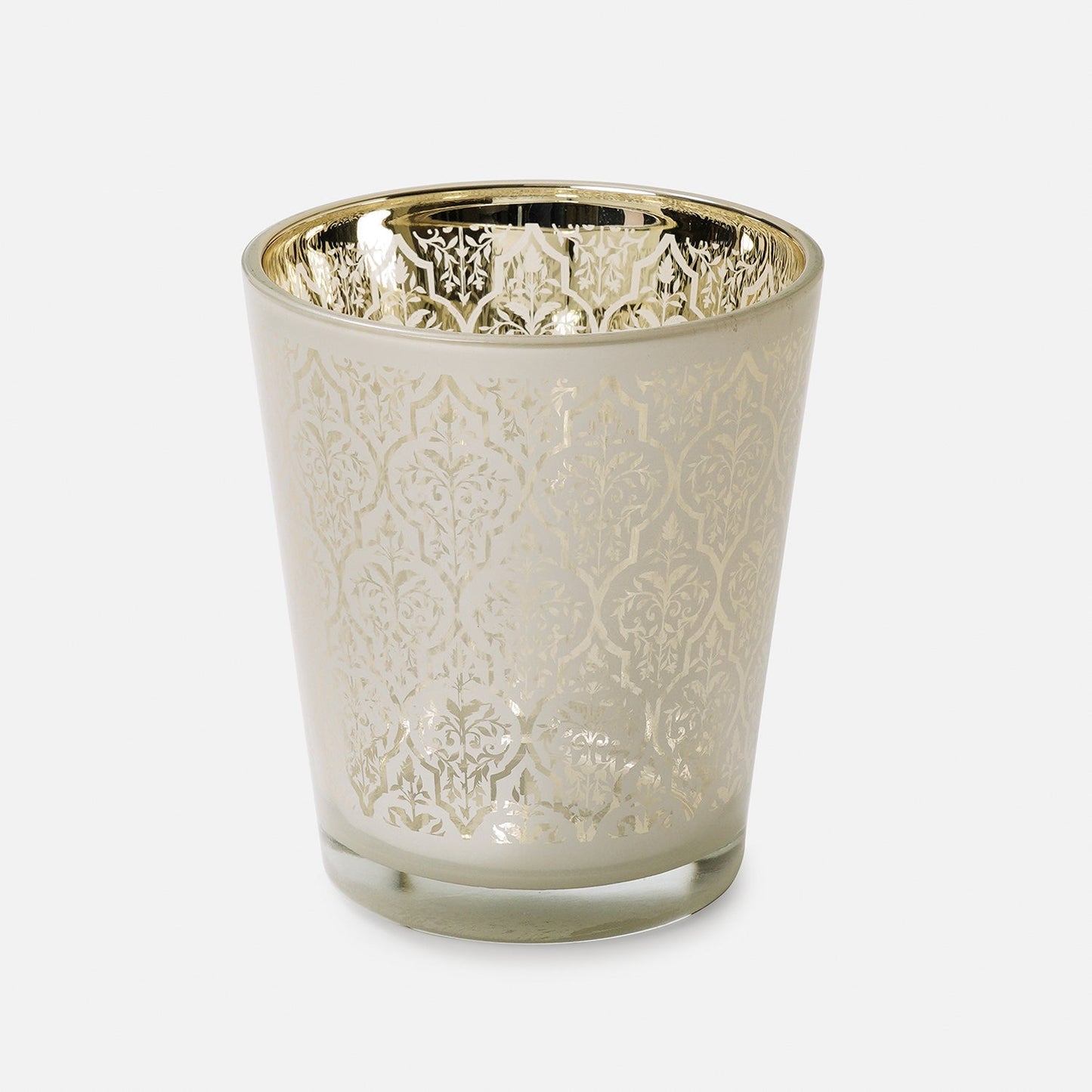 Set of 2 Pearl and Gold Patterned Glass Votives - Large