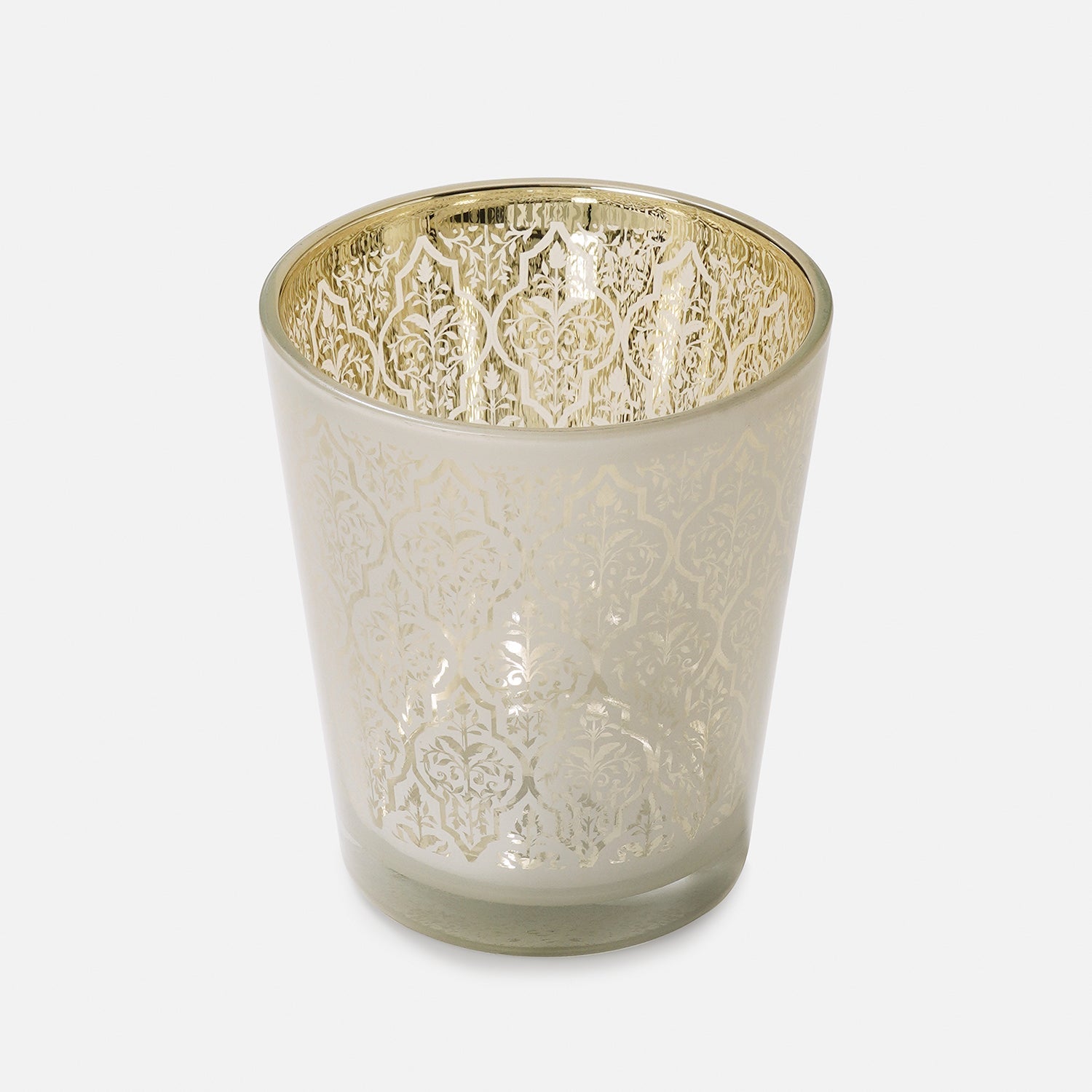 Set of 2 Pearl and Gold Patterned Glass Votives - Large