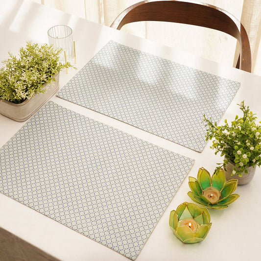 Set of 2 Blue and Off White Geometric Cotton Placemats