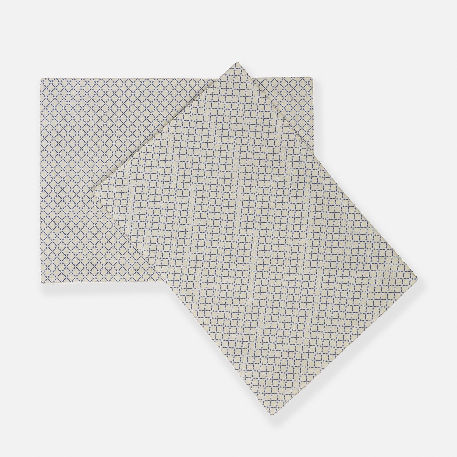 Set of 2 Blue and Off White Geometric Cotton Placemats