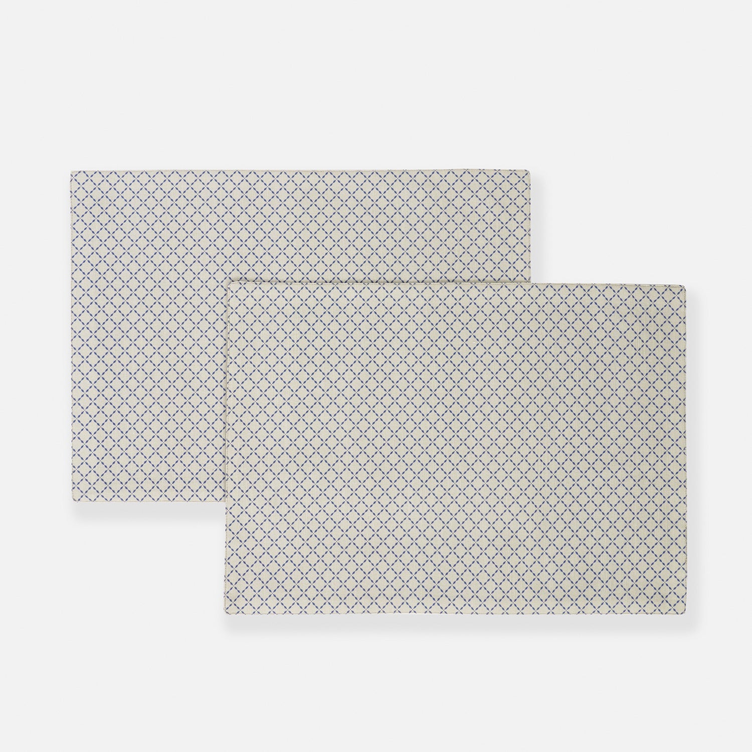 Set of 2 Blue and Off White Geometric Cotton Placemats