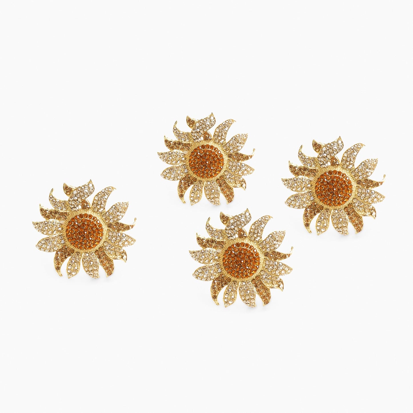 Set of 4 Gold Stone Encrusted Flower Shaped Napkin Rings