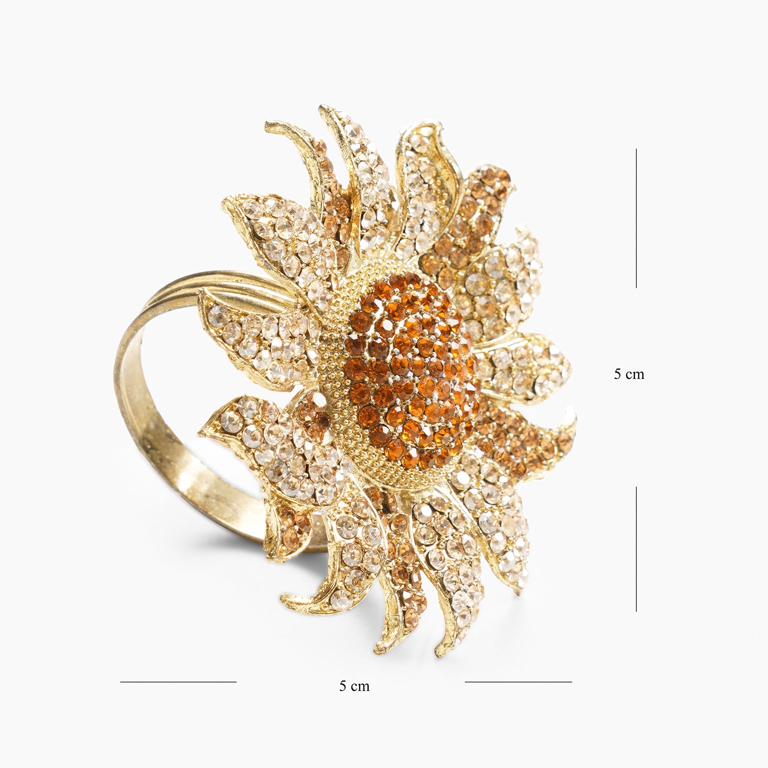 Set of 4 Gold Stone Encrusted Flower Shaped Napkin Rings