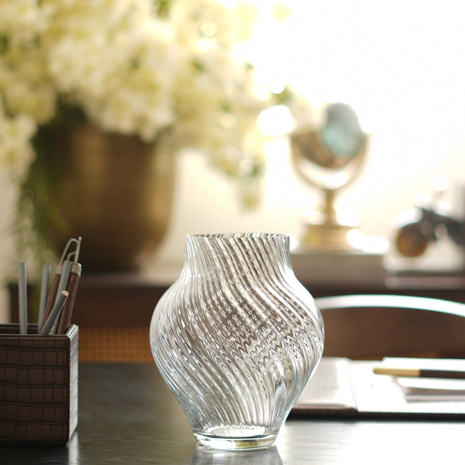 Clear Swirl Textured Glass Vase - Large