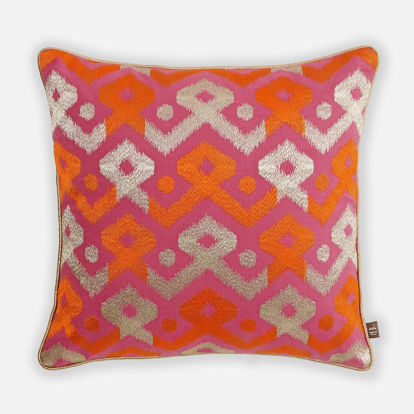 Pink and Orange Embroidered Cushion Cover