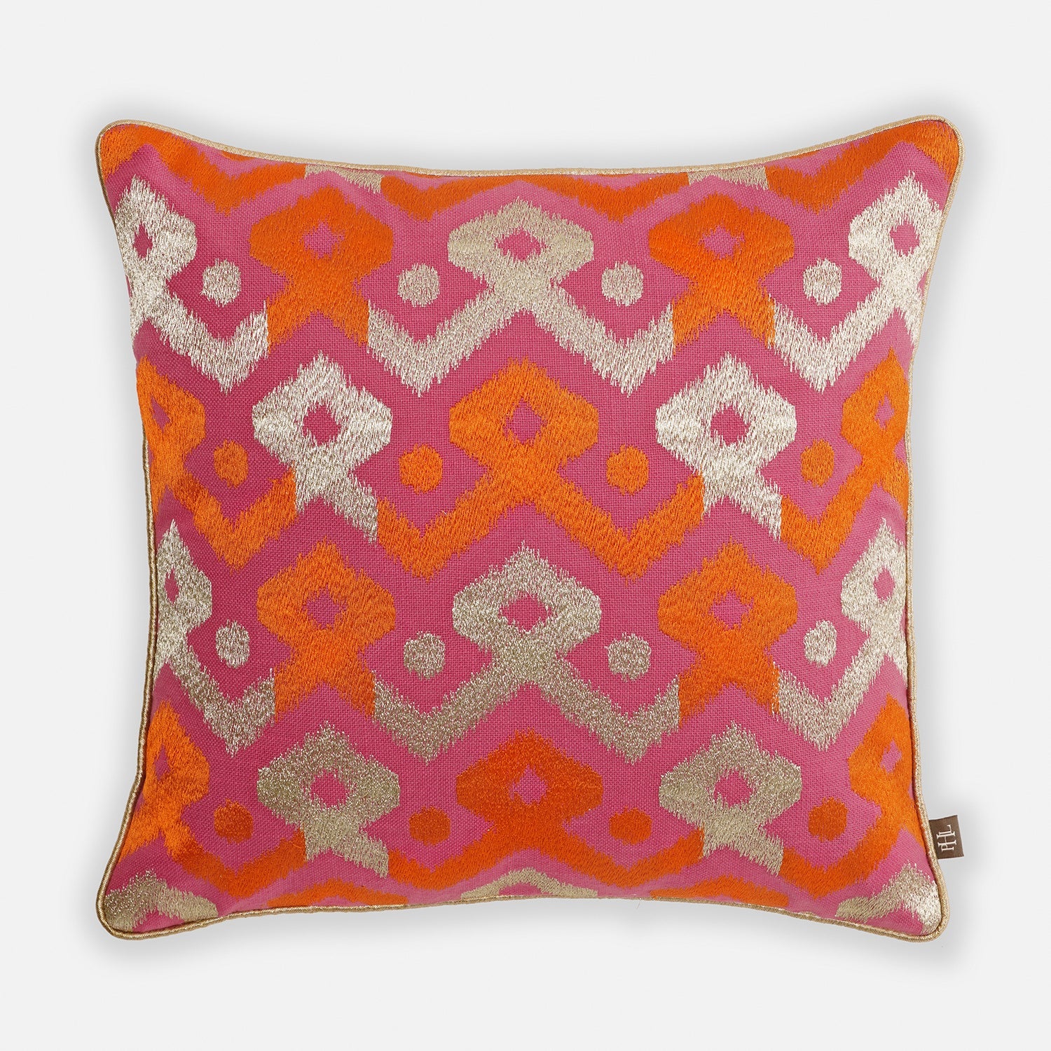 Pink and Orange Embroidered Cushion Cover