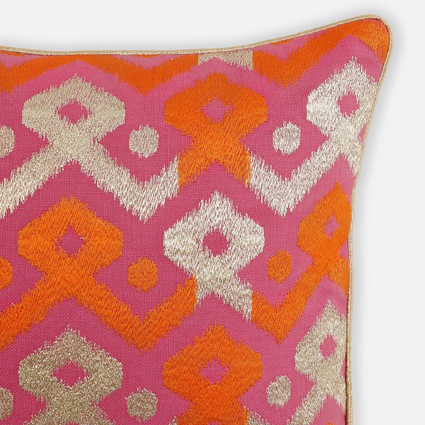 Pink and Orange Embroidered Cushion Cover