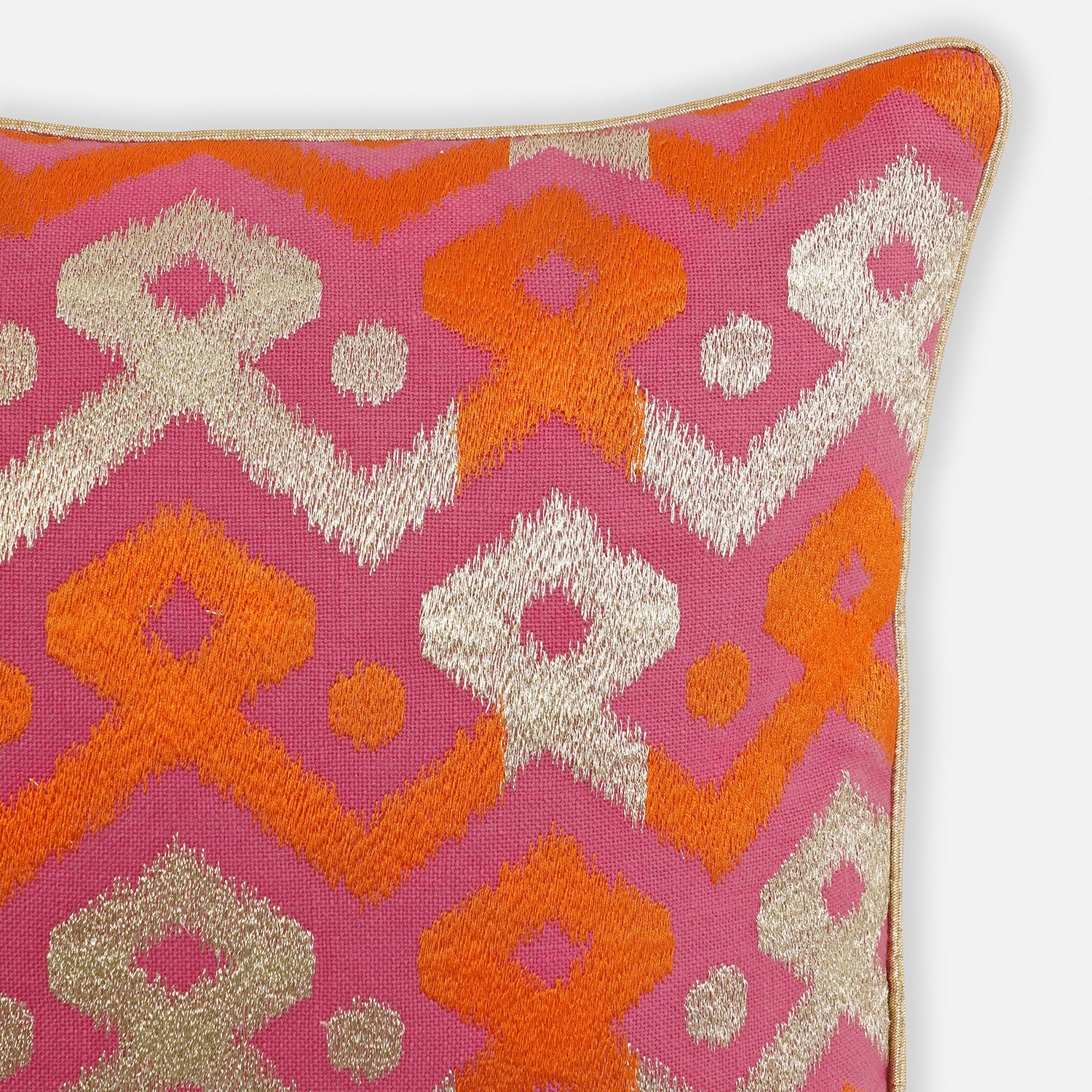 Pink and Orange Embroidered Cushion Cover