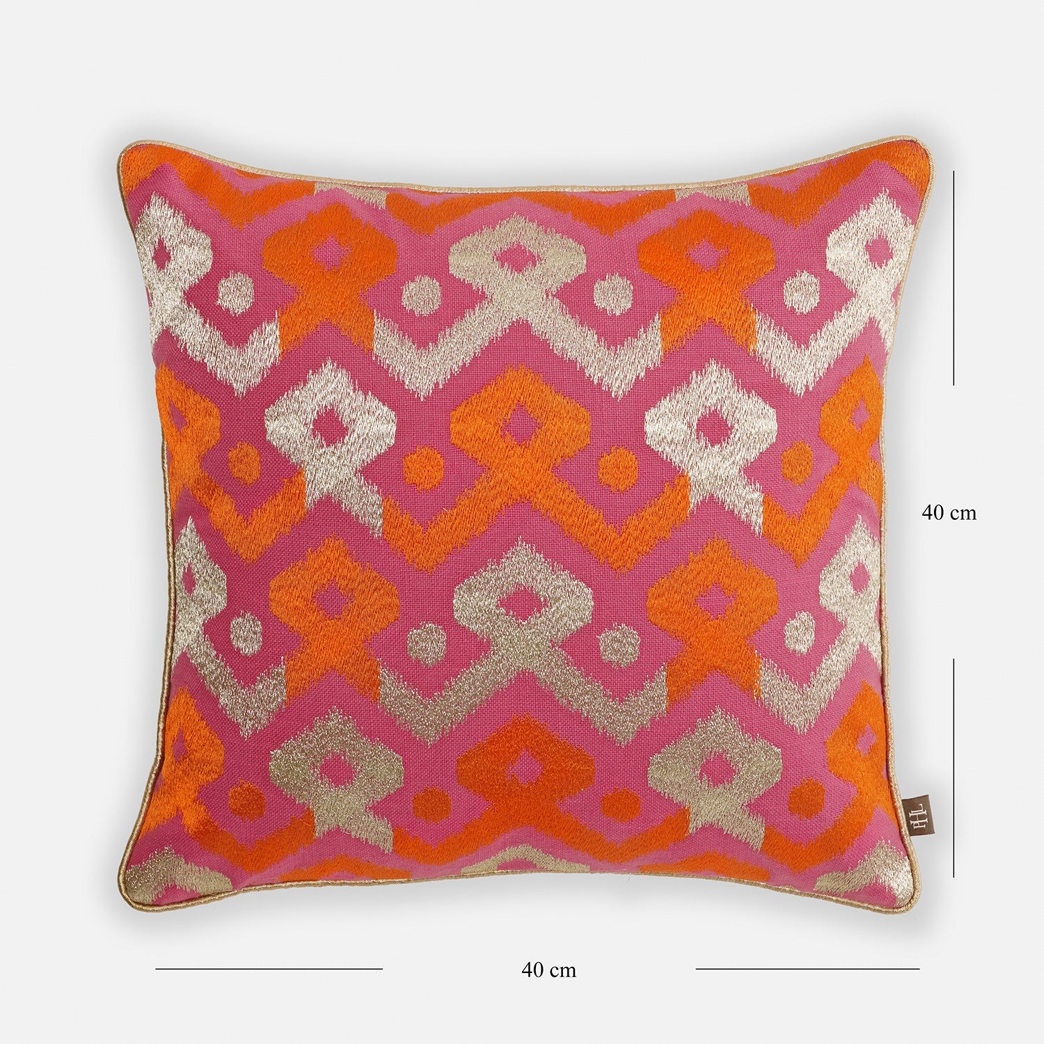 Pink and Orange Embroidered Cushion Cover