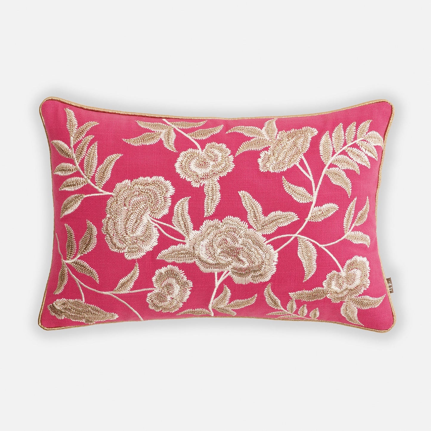 Pink Floral Embroidered Rectangle Cushion Cover