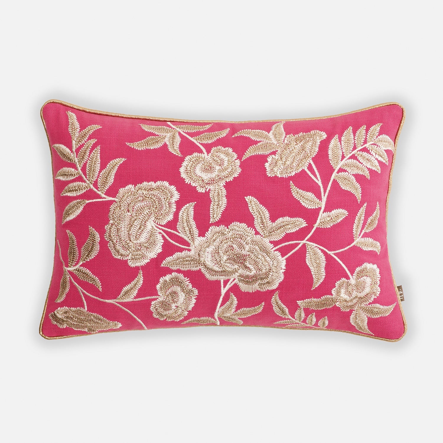 Pink Floral Embroidered Rectangle Cushion Cover