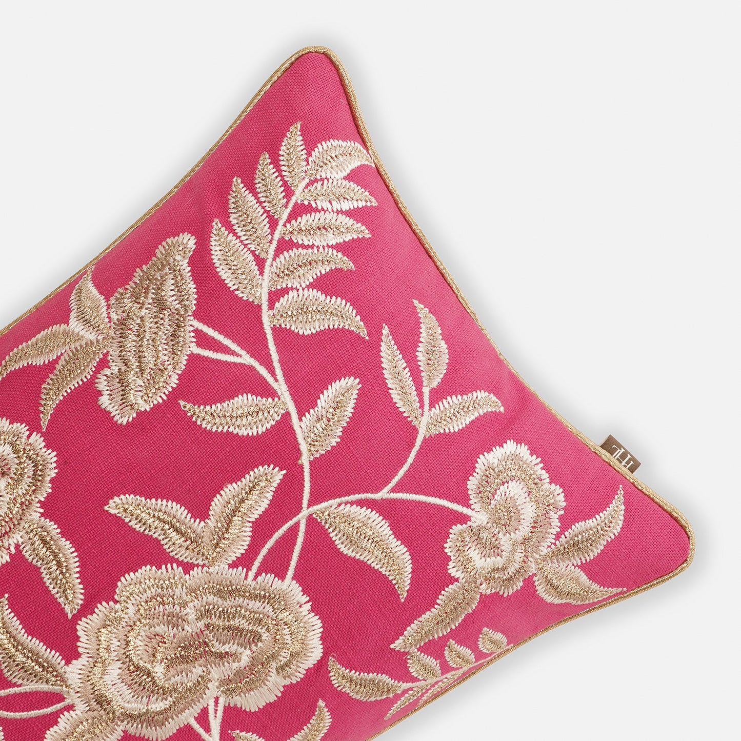 Pink Floral Embroidered Rectangle Cushion Cover