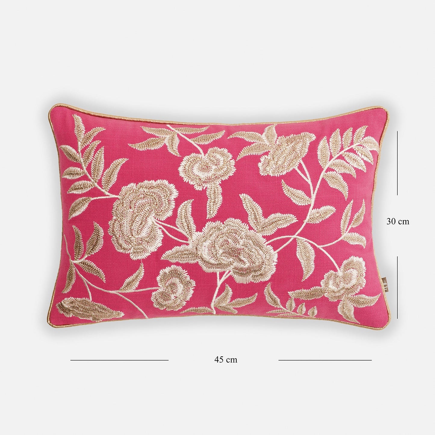 Pink Floral Embroidered Rectangle Cushion Cover