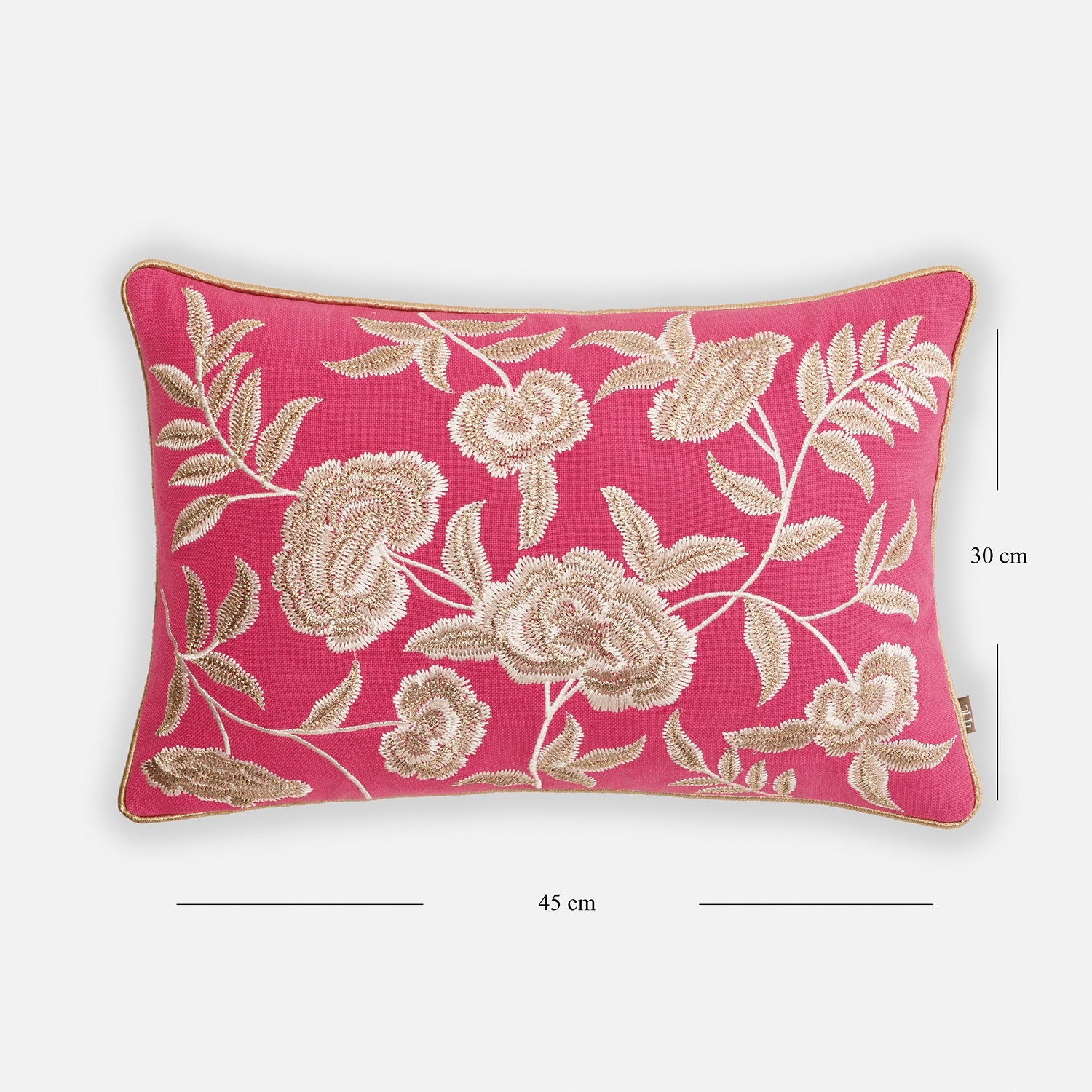 Pink Floral Embroidered Rectangle Cushion Cover