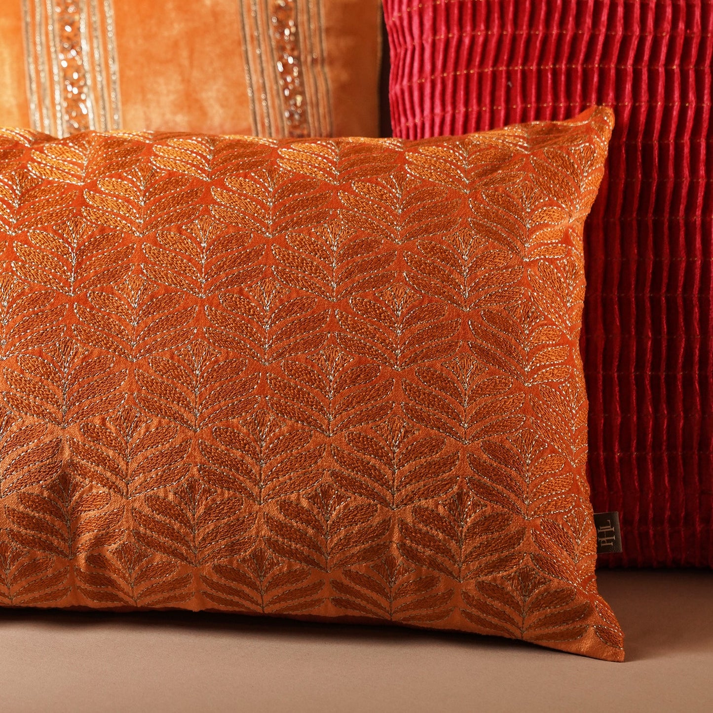 Orange Embroidered Rectangle Cushion Cover